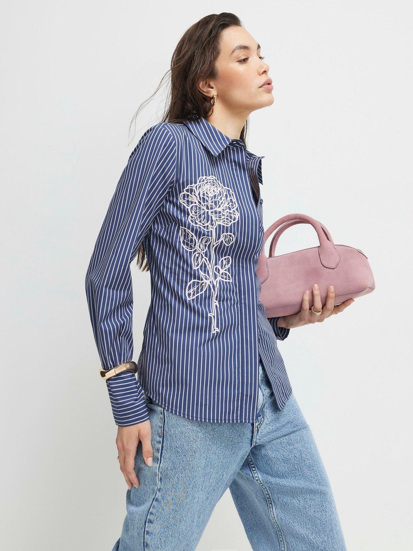 River Island Striped Long Sleeve Embroidered Shirt