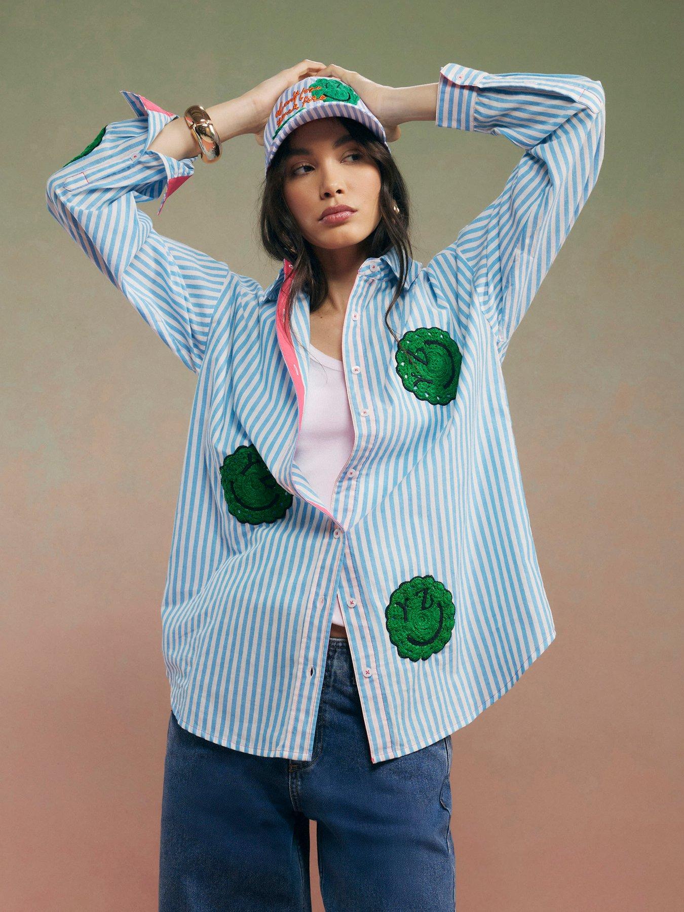 River Island Year Zero Stripe Smiley Face Shirt