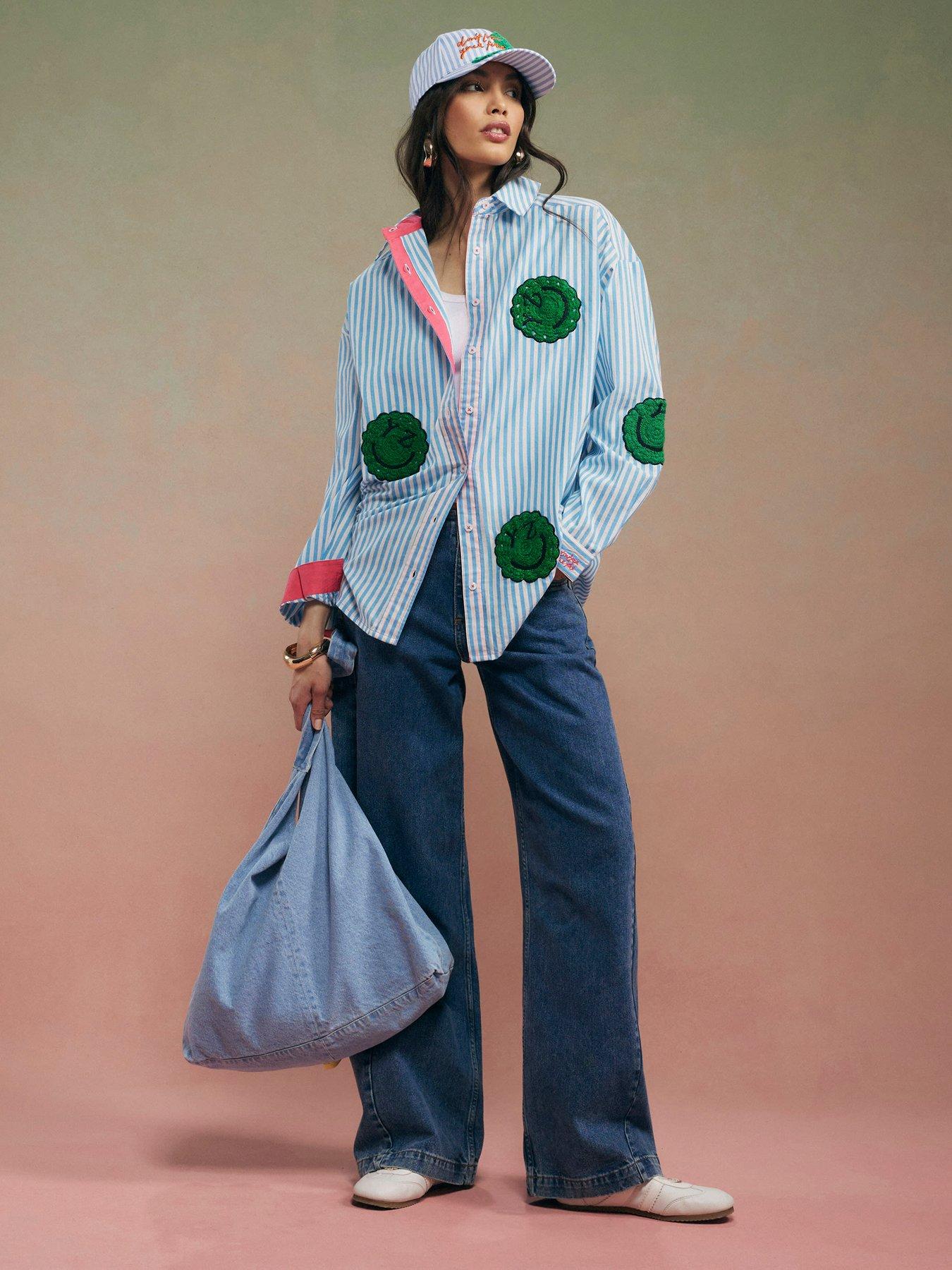  image of river-island-year-zero-stripe-smiley-face-shirt