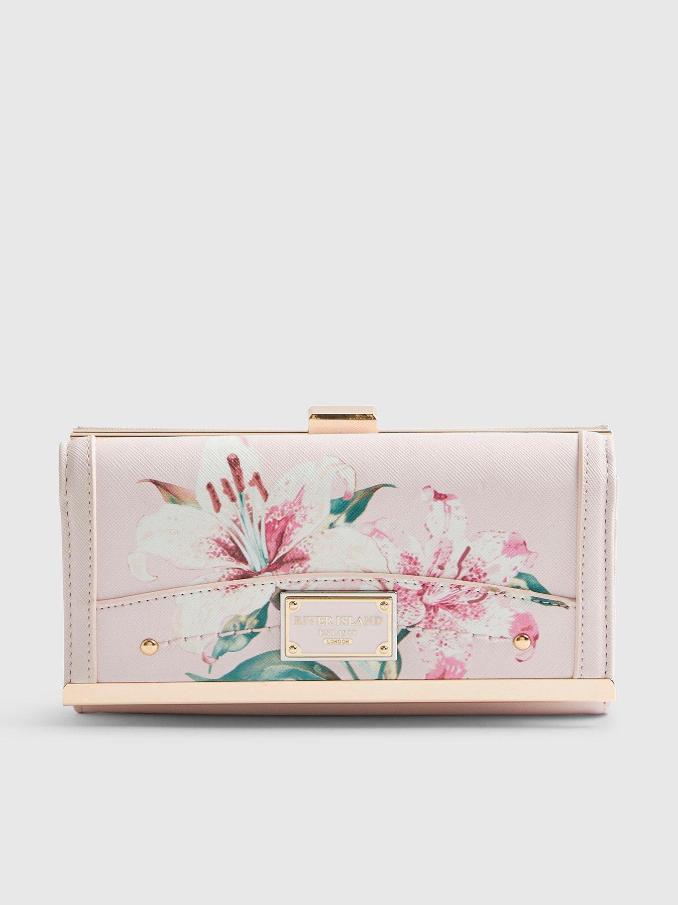 River Island Floral Print Clip Top Purse - Pink