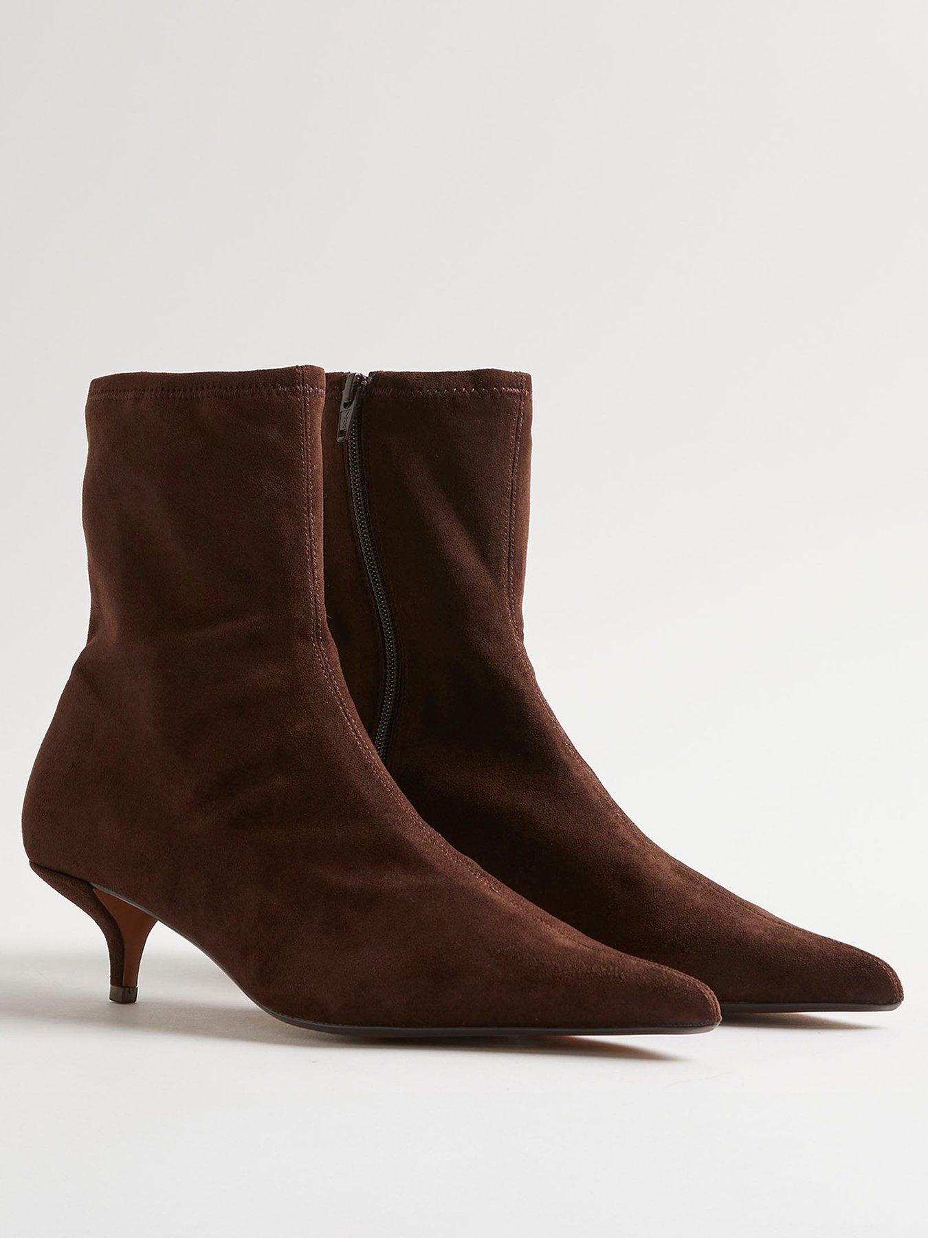 Image 2 of 4 of River Island Faux Suede Pointed Toe Sock Boots - Brown