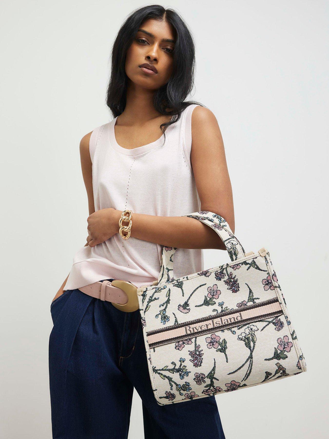 River Island Floral Jacquard Tote Bag - Cream
