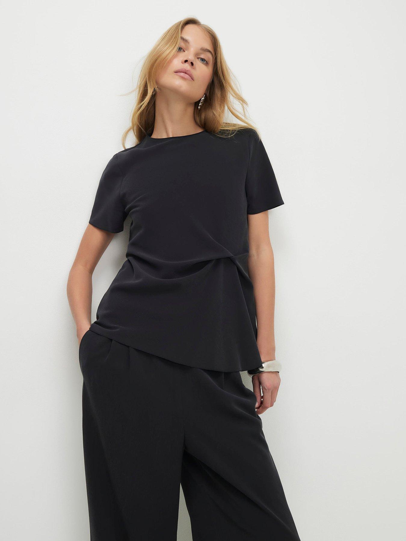 Image 1 of 4 of River Island Short Sleeve Gathered Side Top - Black