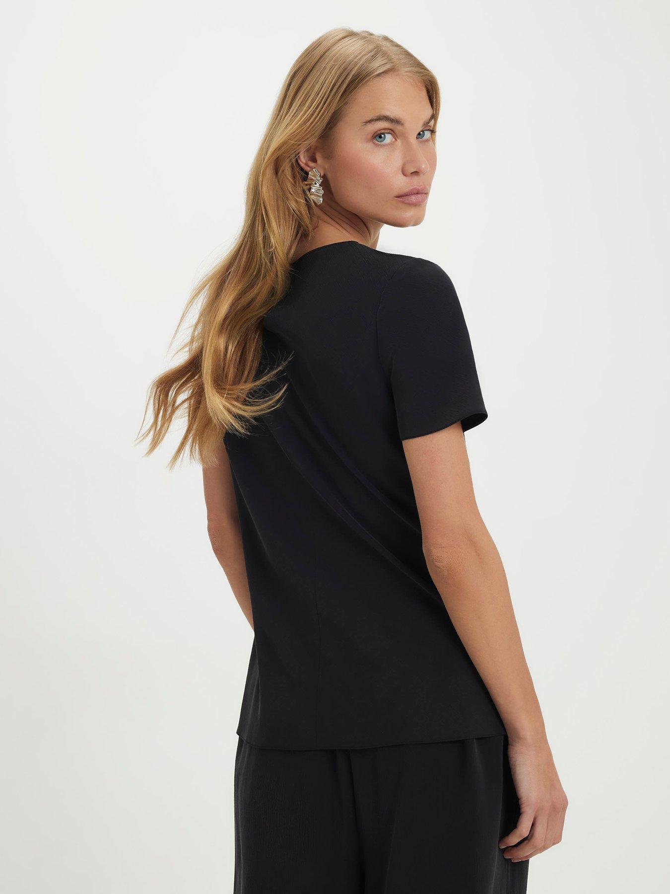 Image 2 of 4 of River Island Short Sleeve Gathered Side Top - Black