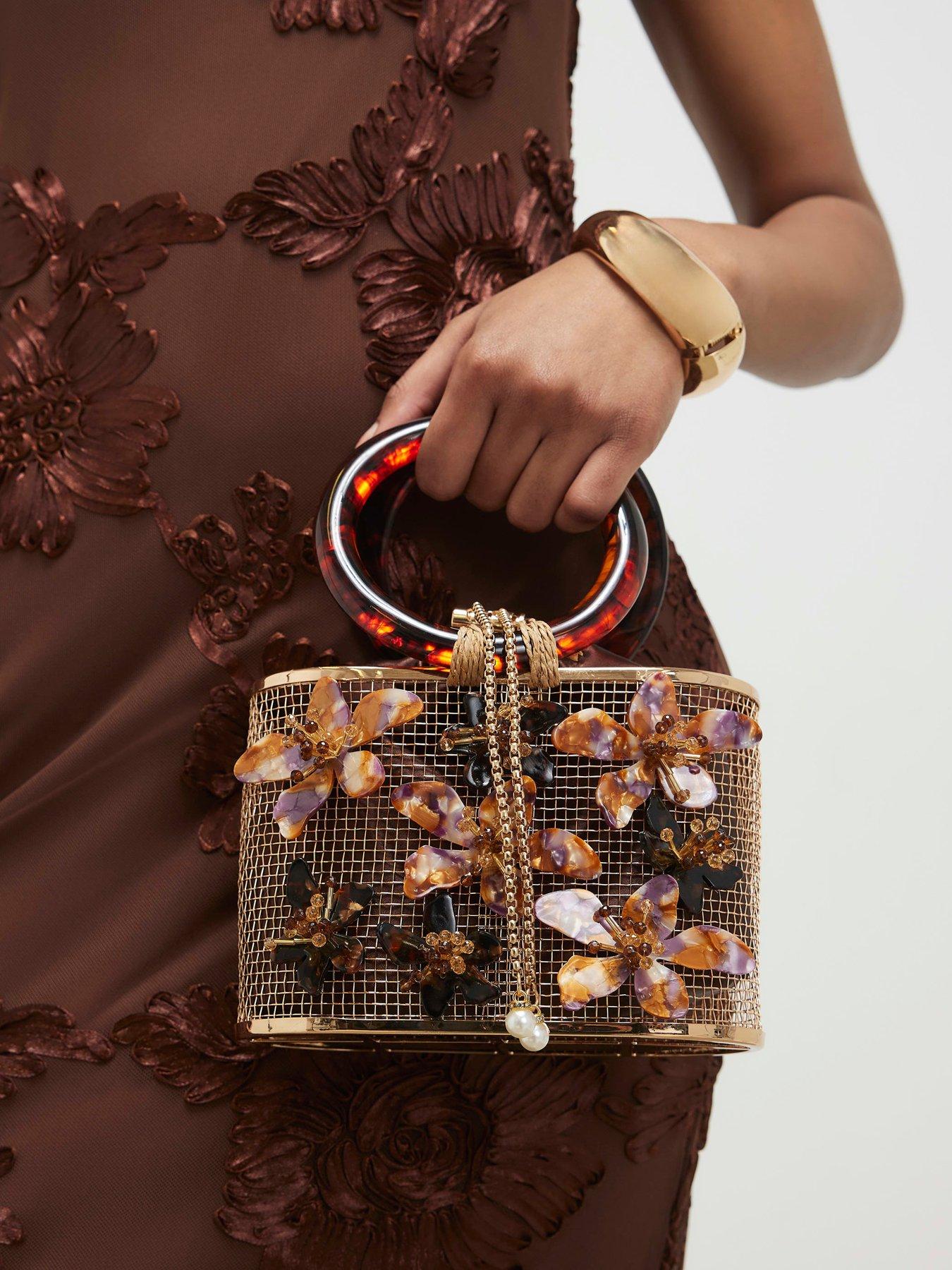 front image of river-island-flower-cage-bag-brown