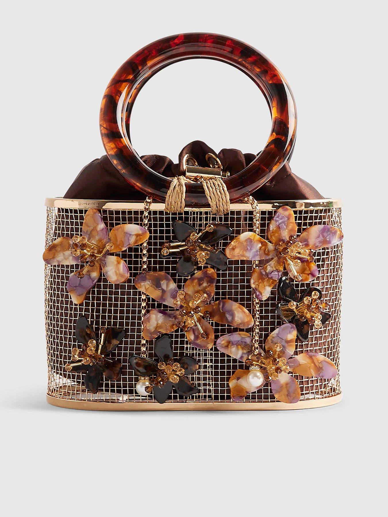 stillFront image of river-island-flower-cage-bag-brown