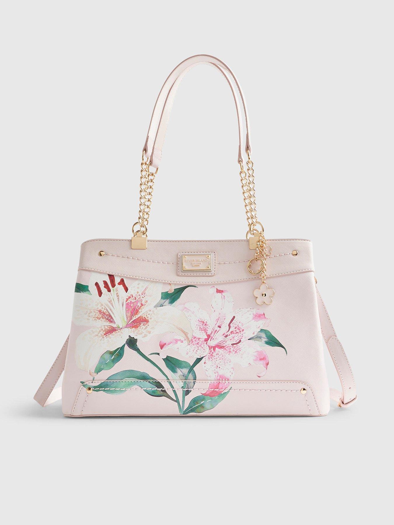 River Island Lilies Floral Chain Handle Tote Bag - Pink