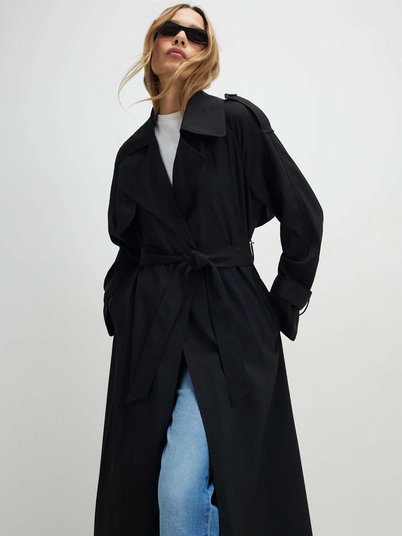 front image of river-island-trench-coat-black