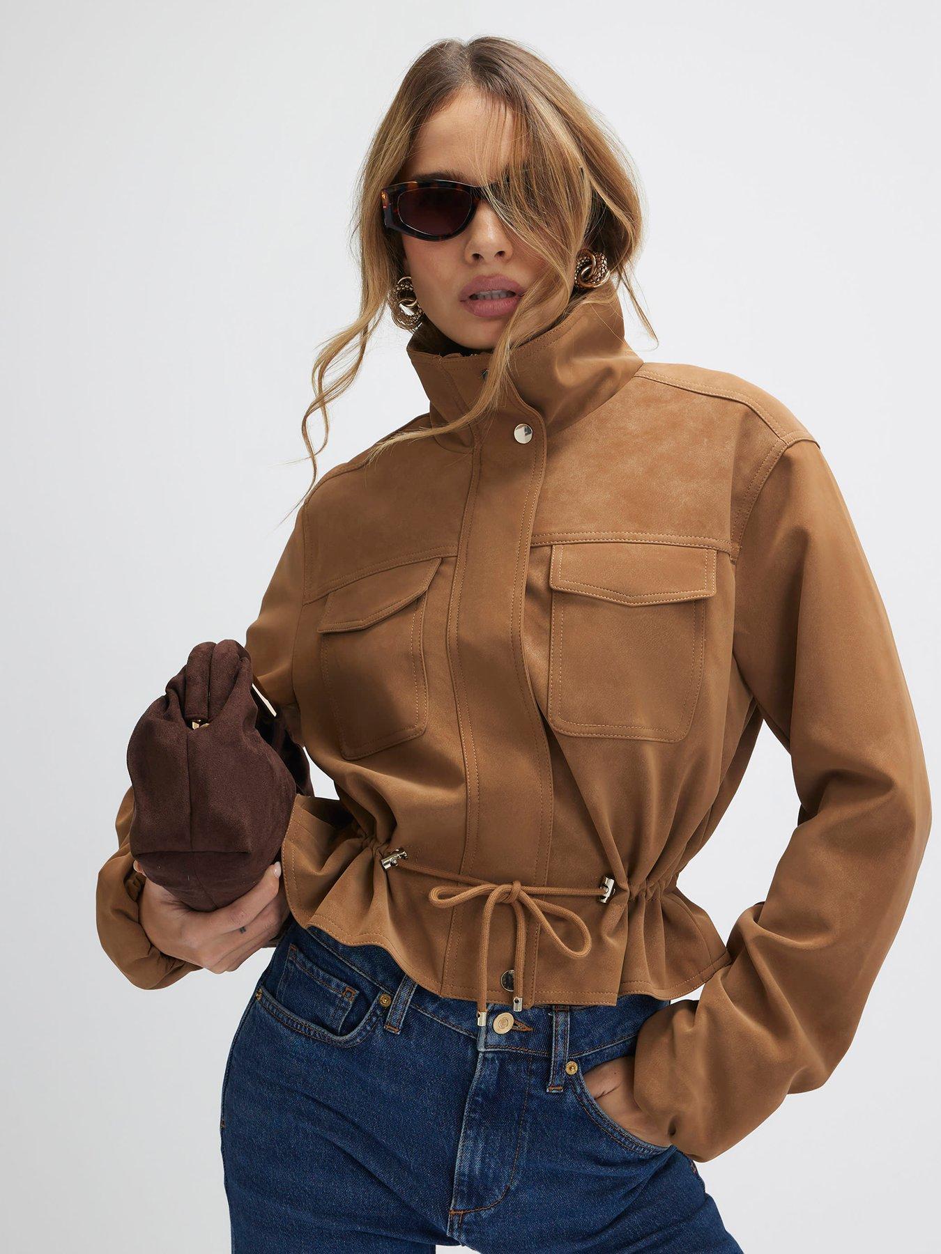  image of river-island-beige-funnel-neck-drawstring-jacket-beige