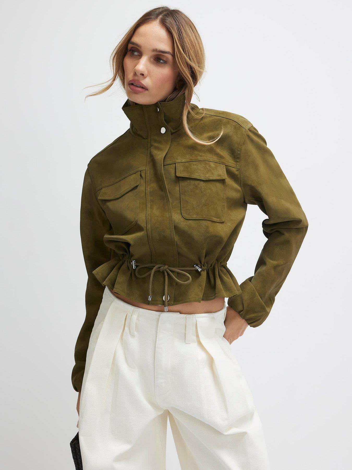 River Island Funnel Neck Drawstring Jacket - Khaki