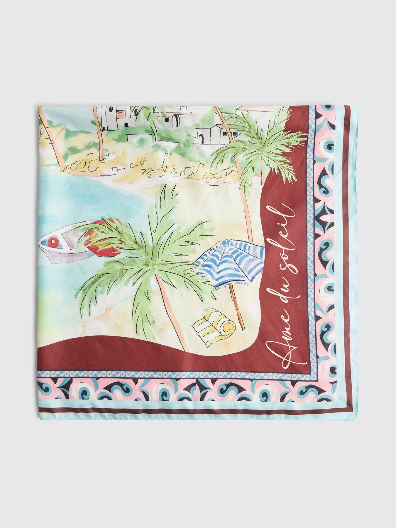 Image 1 of 3 of River Island Palm Tree Large Scarf - White