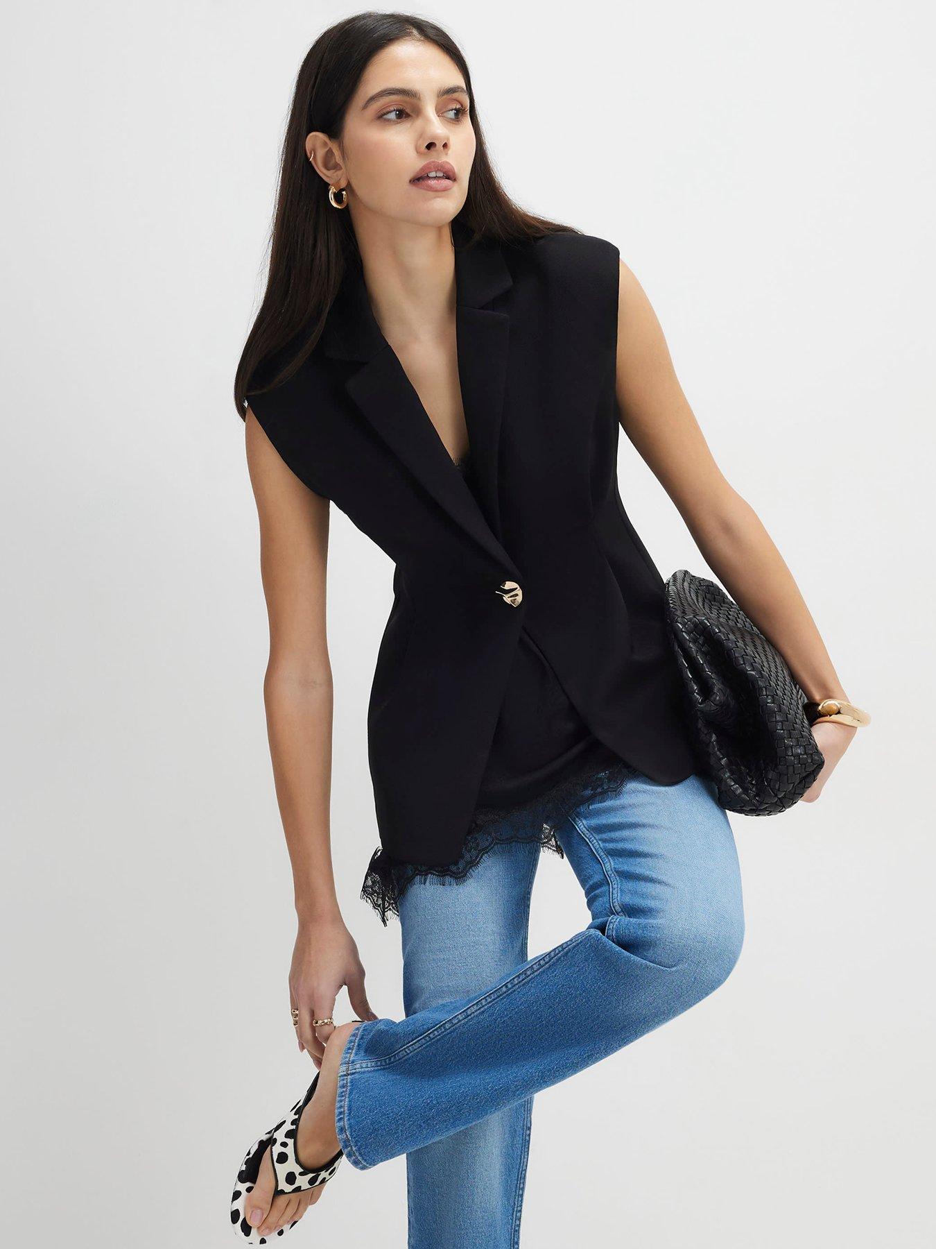 River Island Sleeveless Cinched Waist Blazer - Black