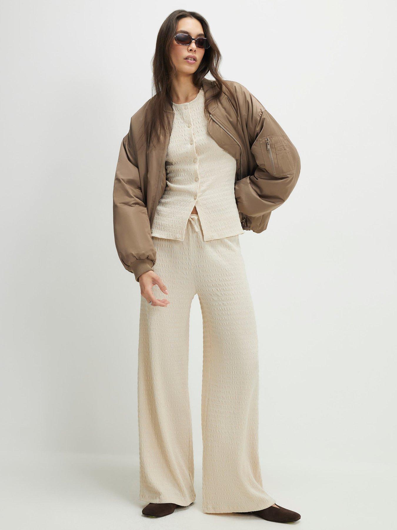 River Island Texture Wide Leg Trouser - Beige