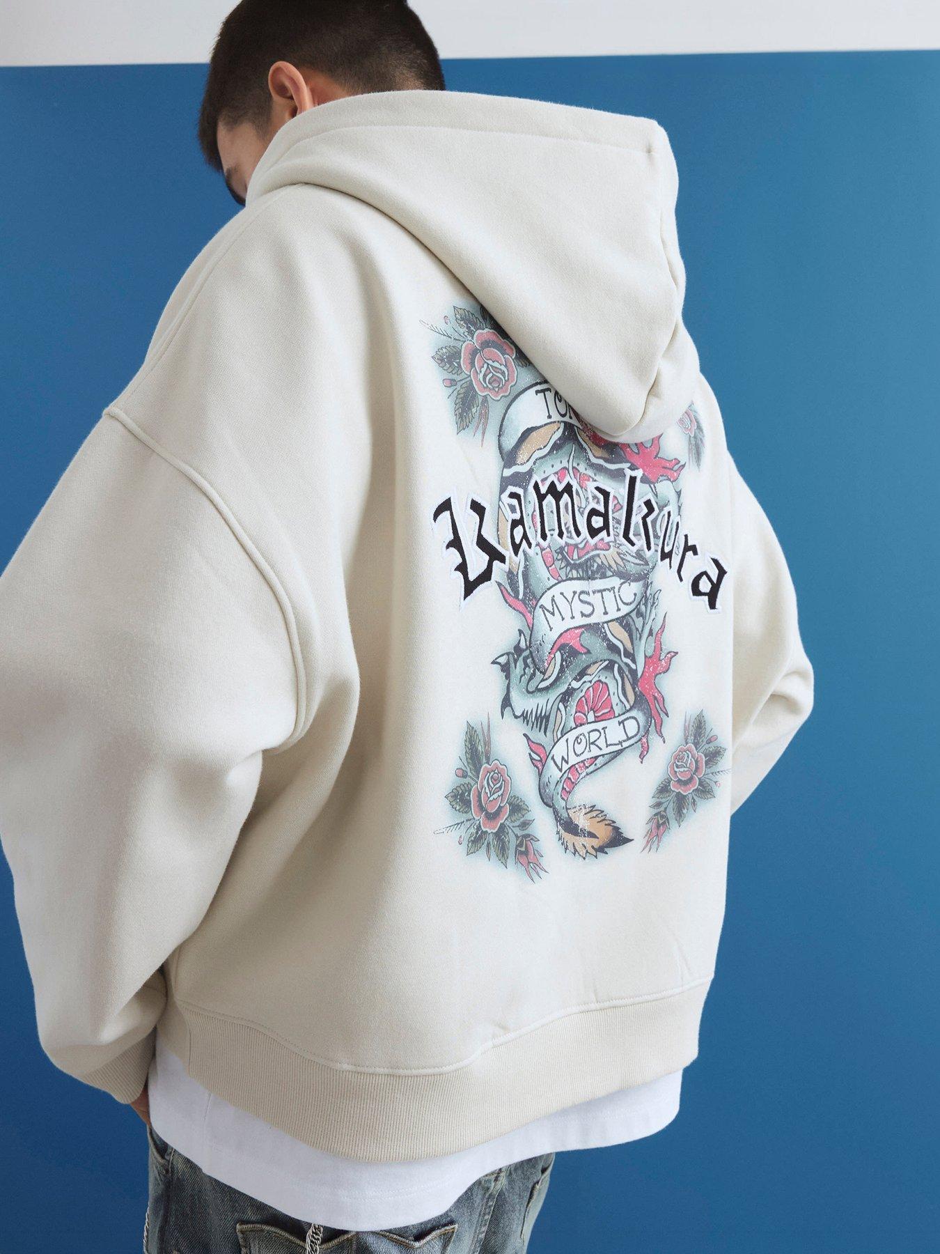 River Island Cream Oversized Fit Japanese Kamakura Hoodie - Cream