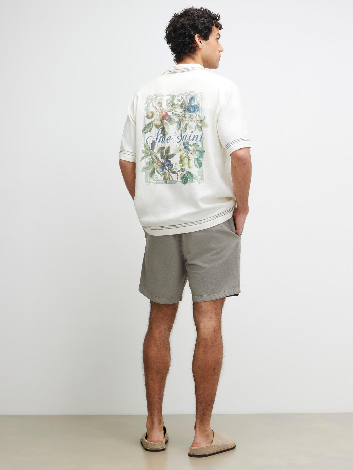  image of river-island-regular-fit-linen-pull-on-shorts-green