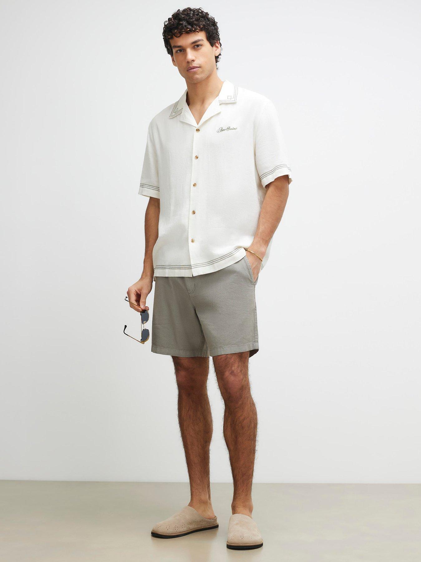  image of river-island-regular-fit-linen-pull-on-shorts-green