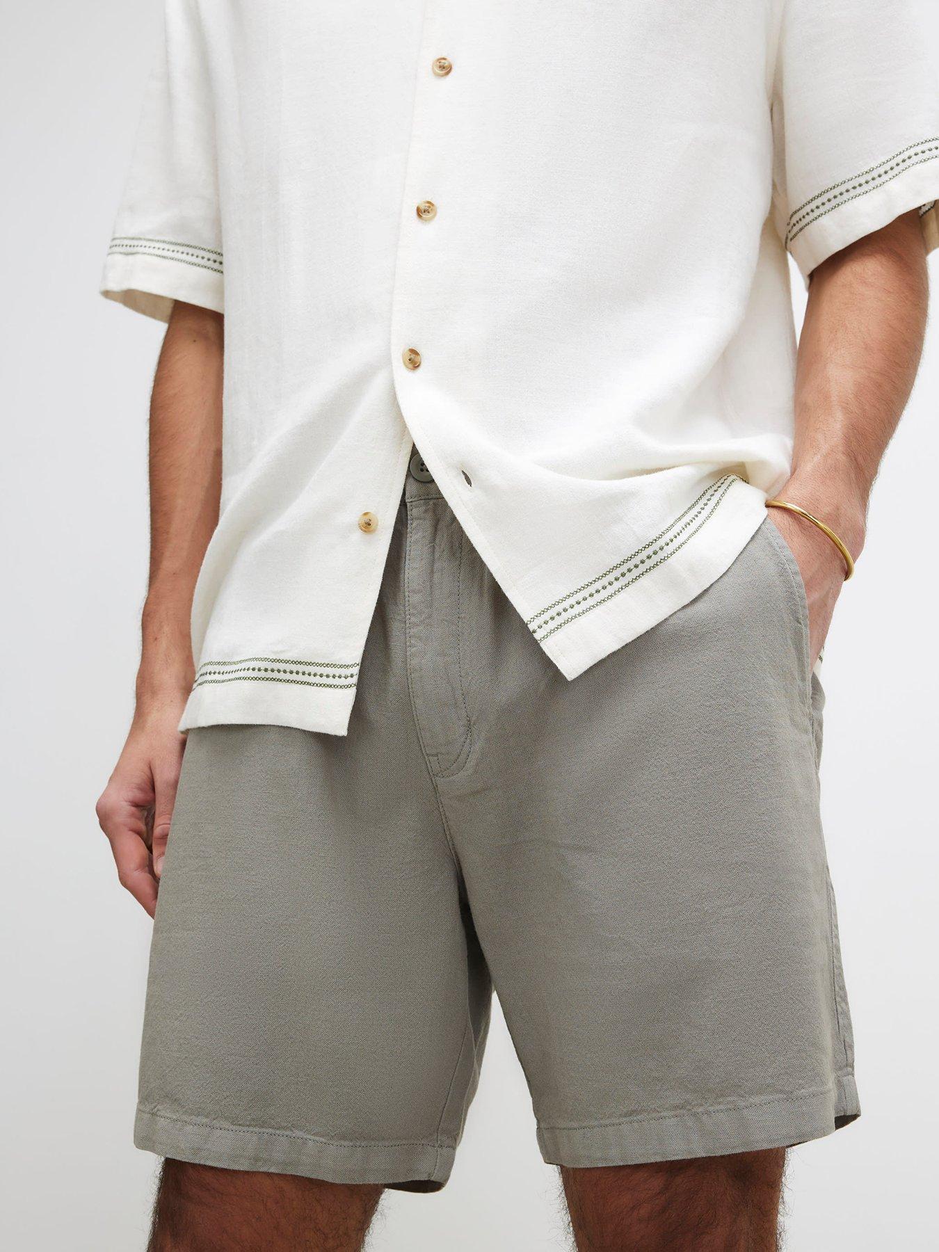  image of river-island-regular-fit-linen-pull-on-shorts-green