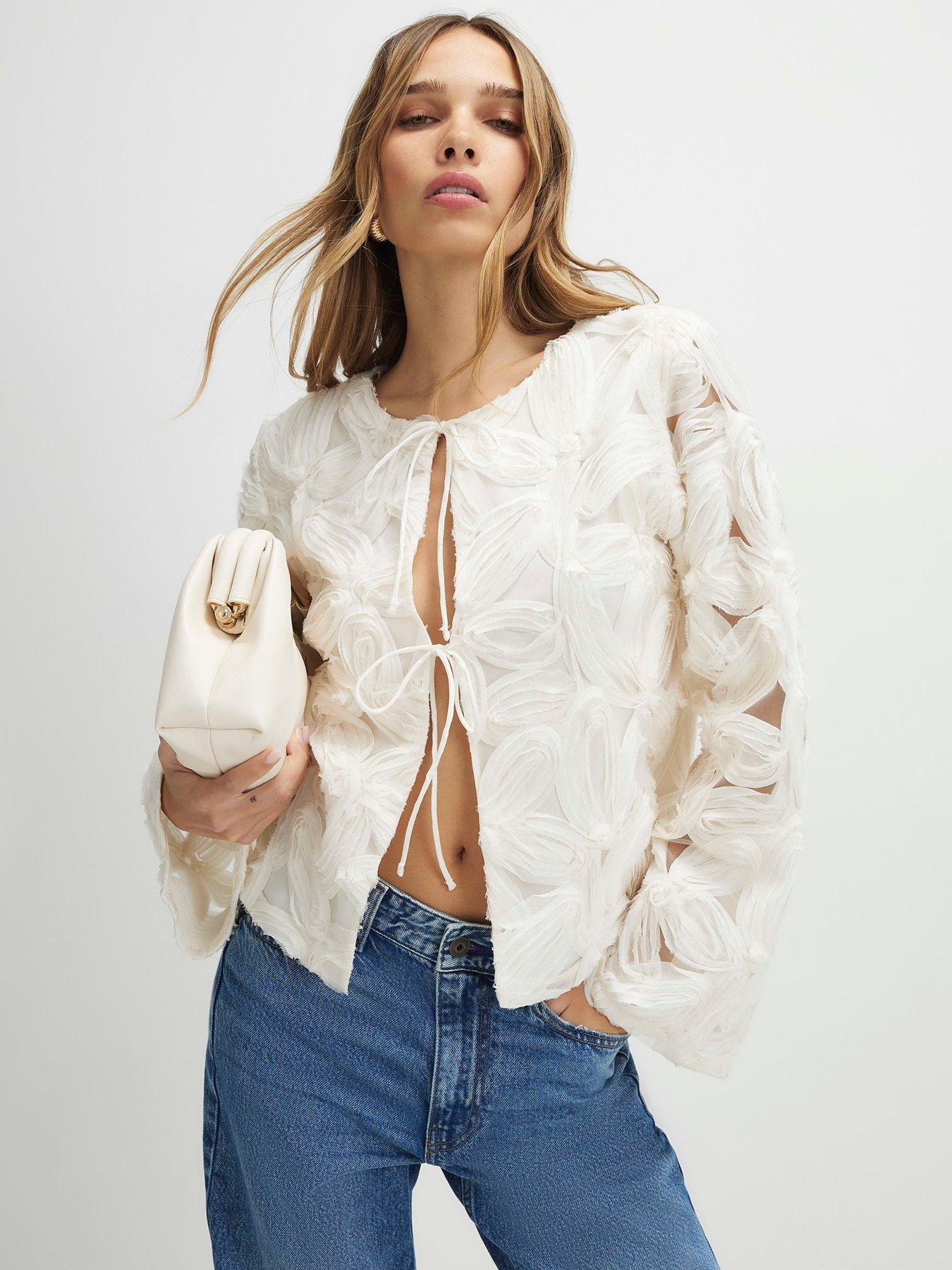 River Island Long Sleeve 3d Floral Jacket - Cream