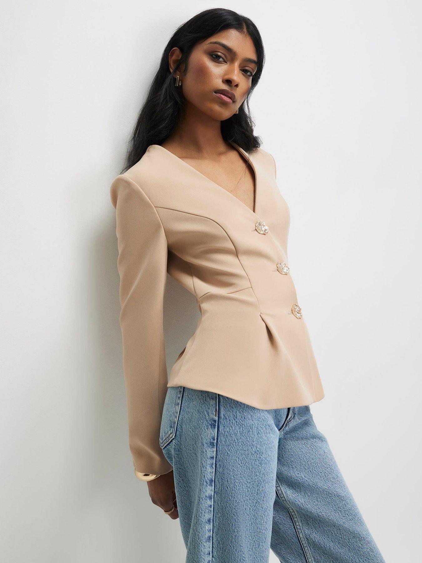 front image of river-island-long-sleeve-pleated-jacket-beige