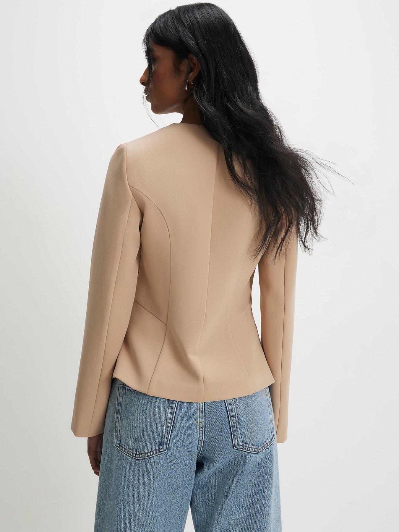 stillFront image of river-island-long-sleeve-pleated-jacket-beige