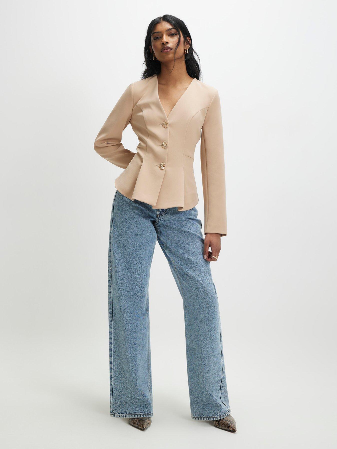  image of river-island-long-sleeve-pleated-jacket-beige