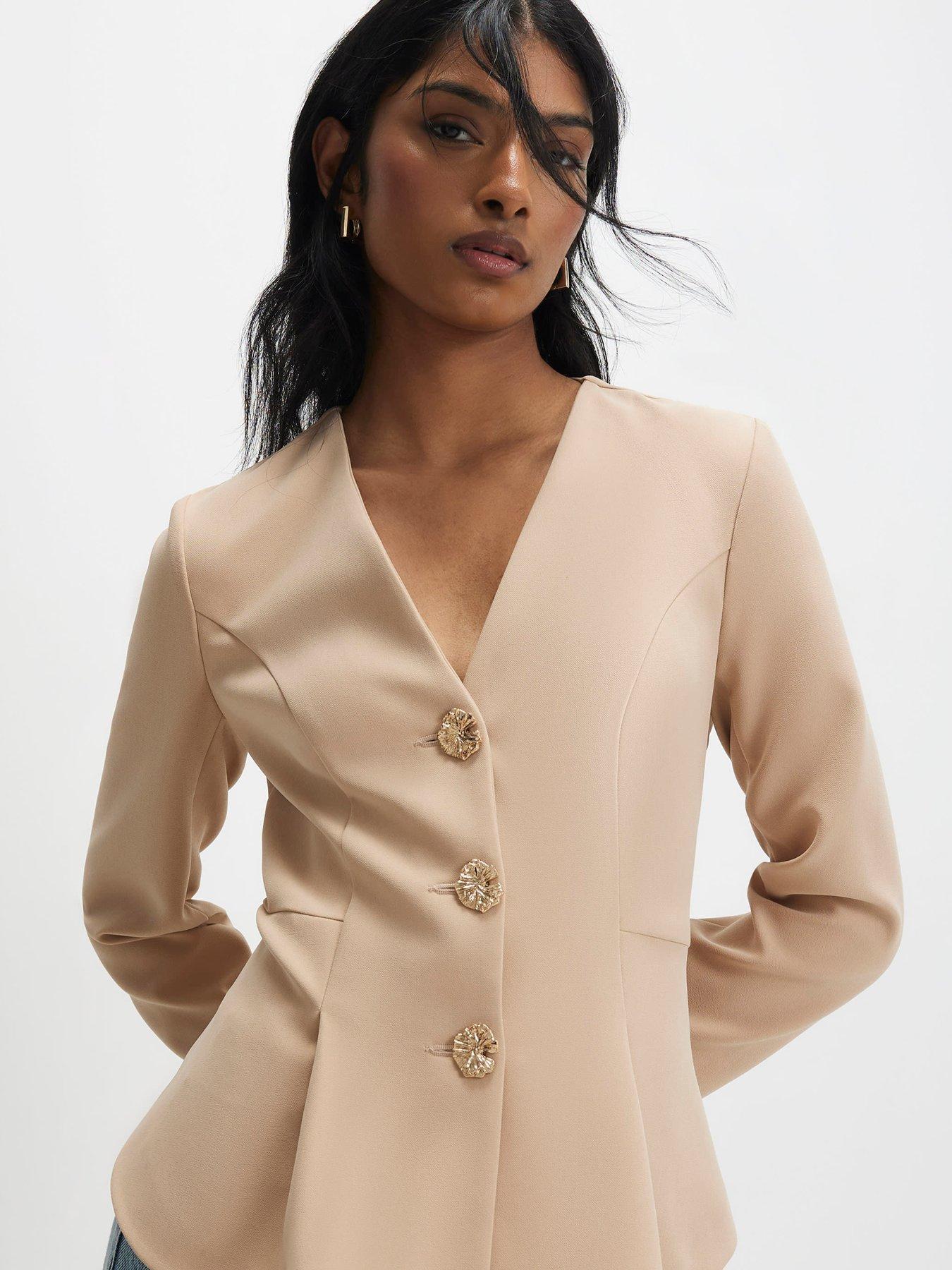  image of river-island-long-sleeve-pleated-jacket-beige