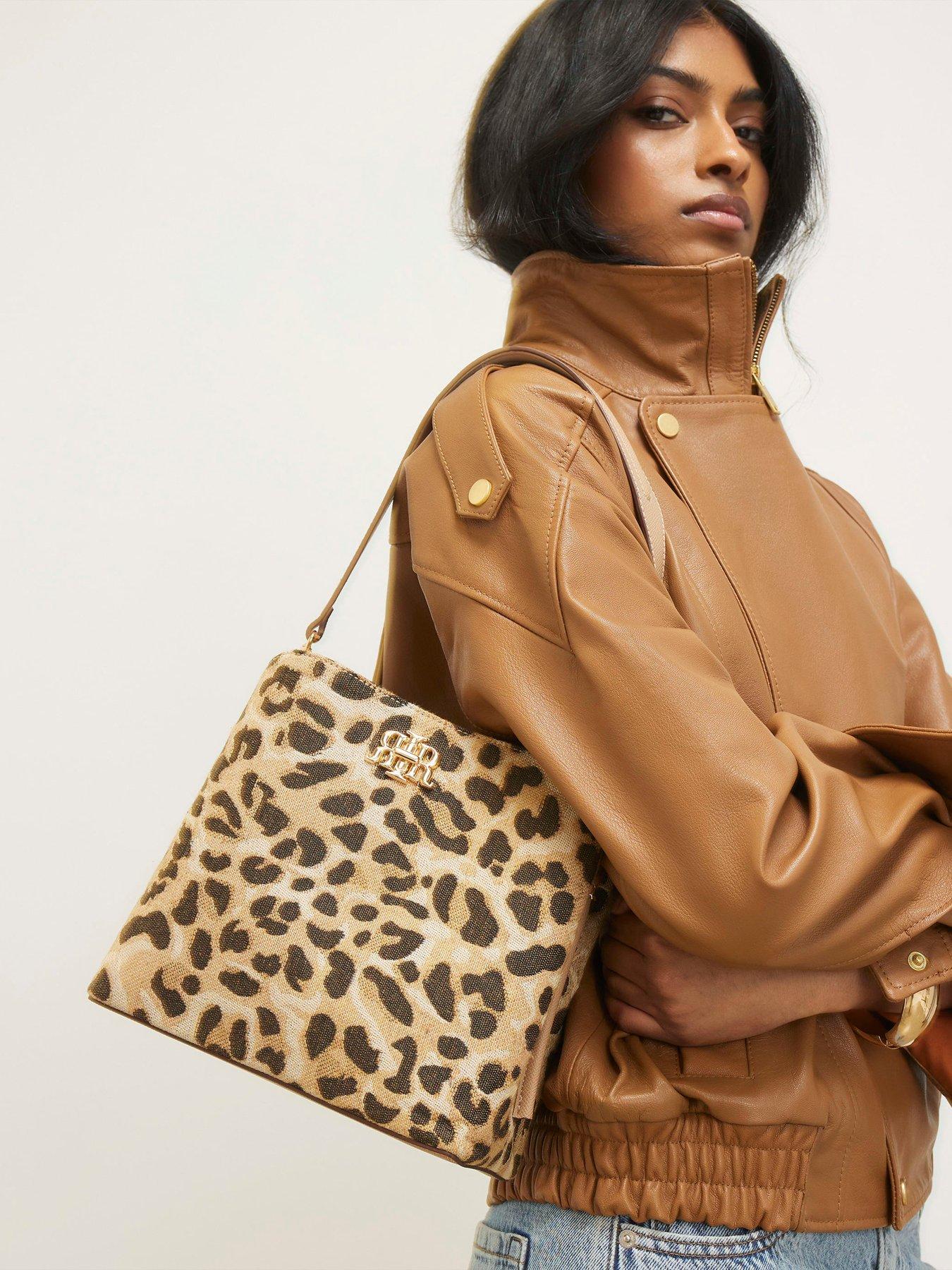  image of river-island-leopard-jacquard-bucket-bag-beige