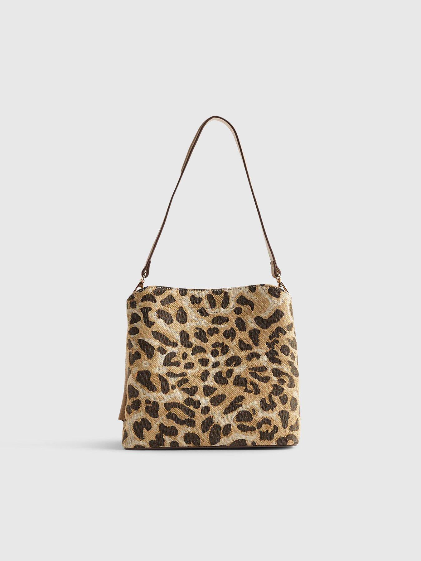  image of river-island-leopard-jacquard-bucket-bag-beige