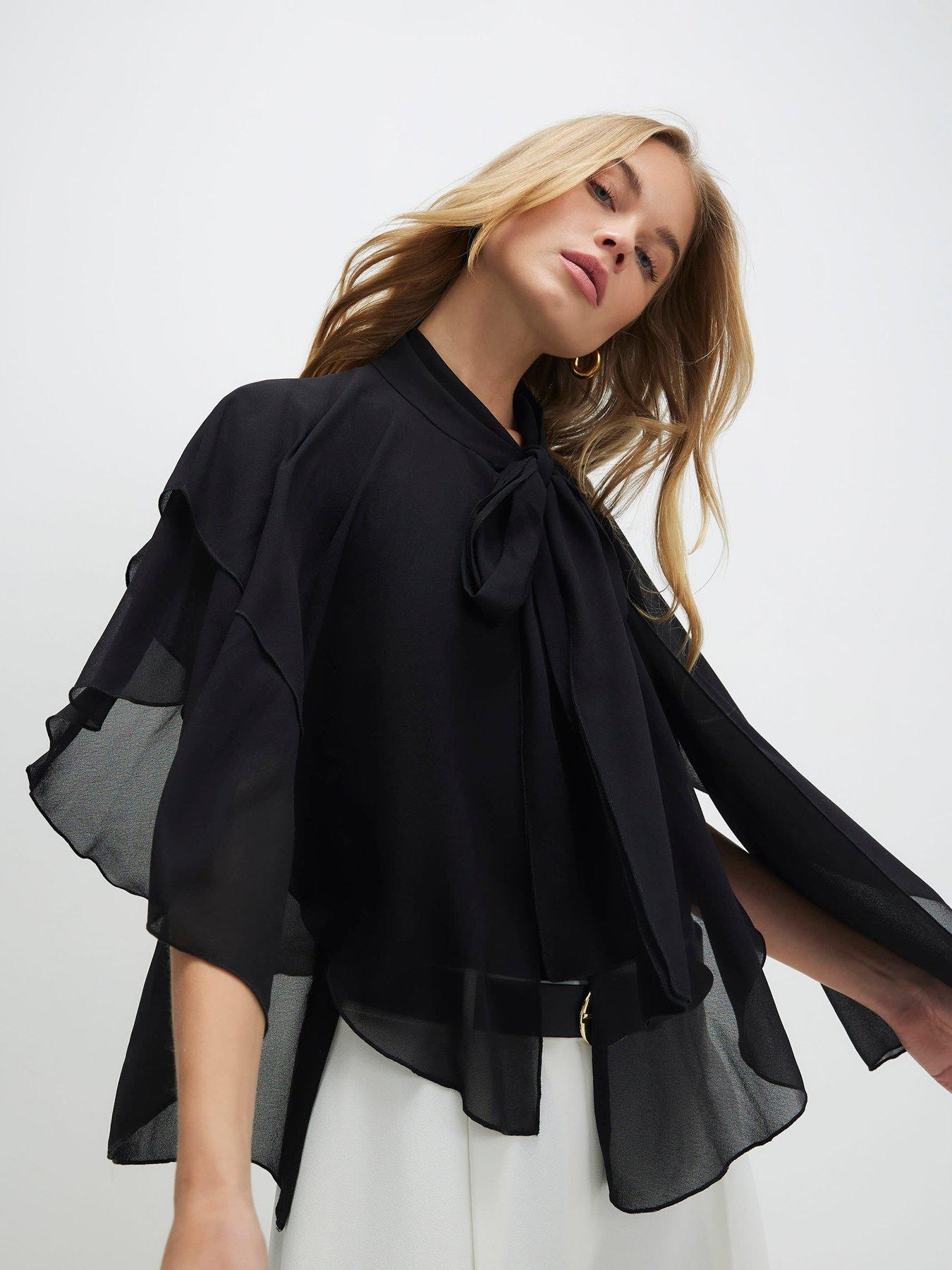 River Island High Neck Ruffle Cape - Black
