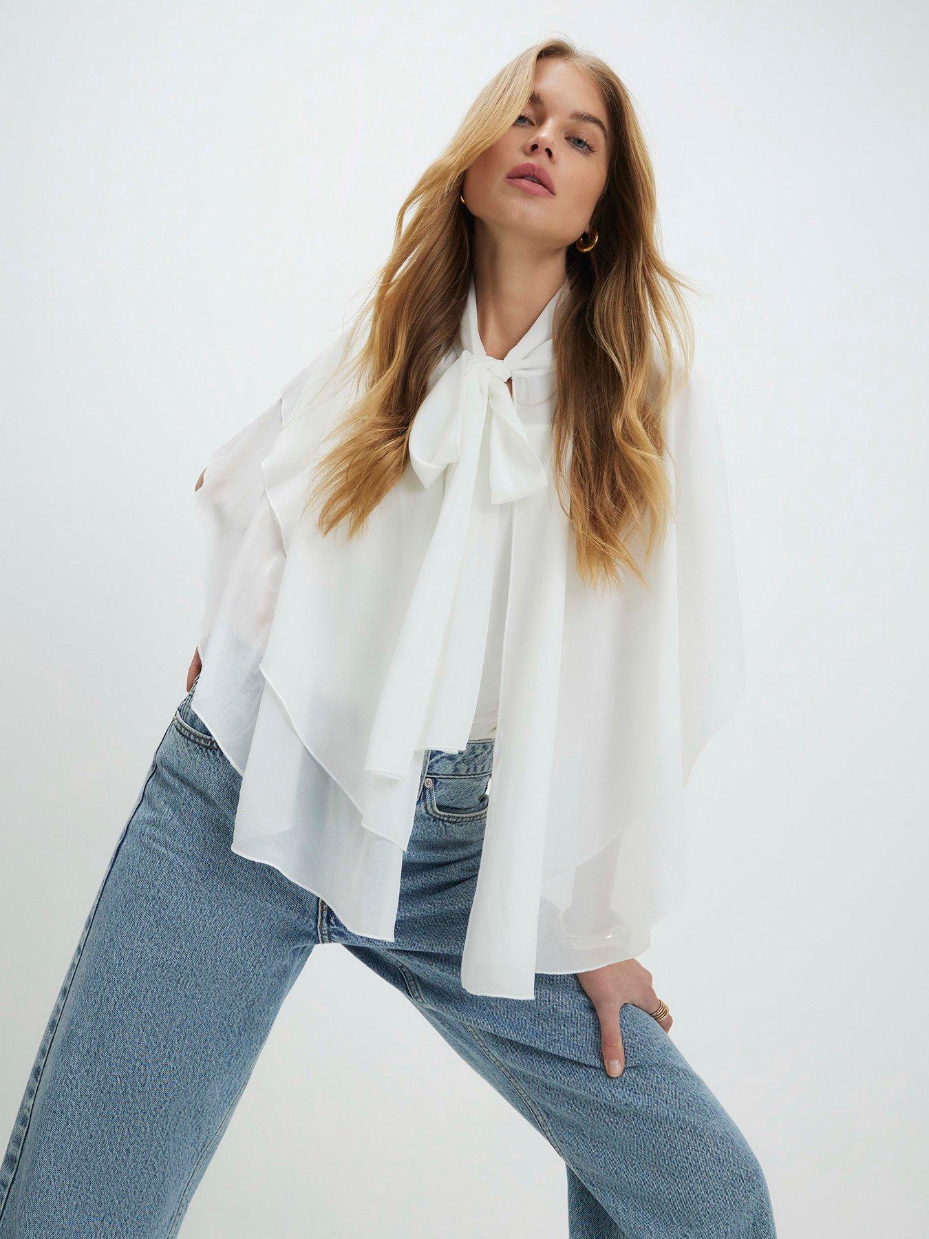 River Island High Neck Ruffle Cape - Cream