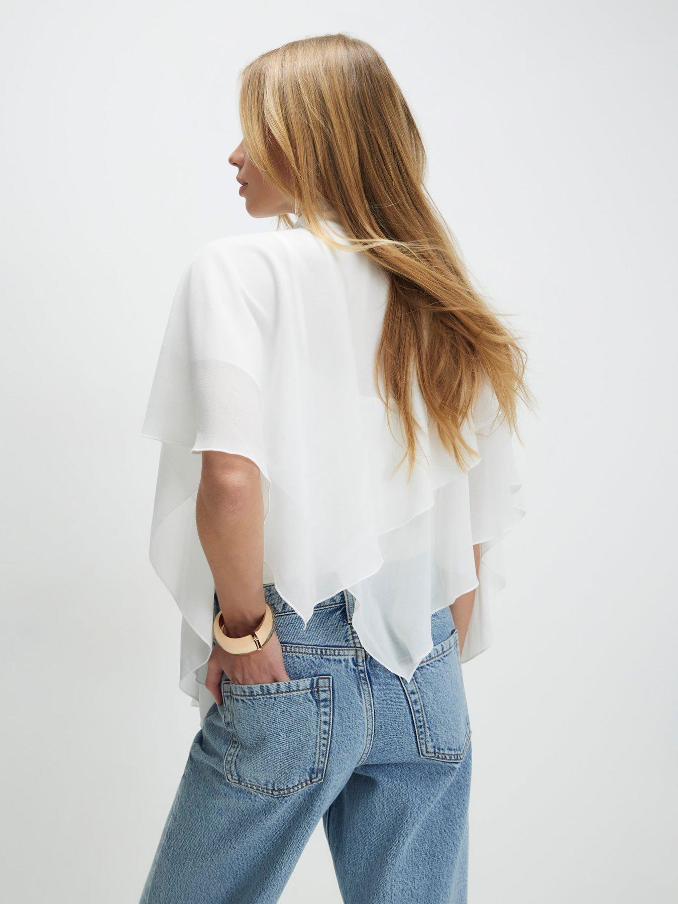 Image 2 of 4 of River Island High Neck Ruffle Cape - Cream