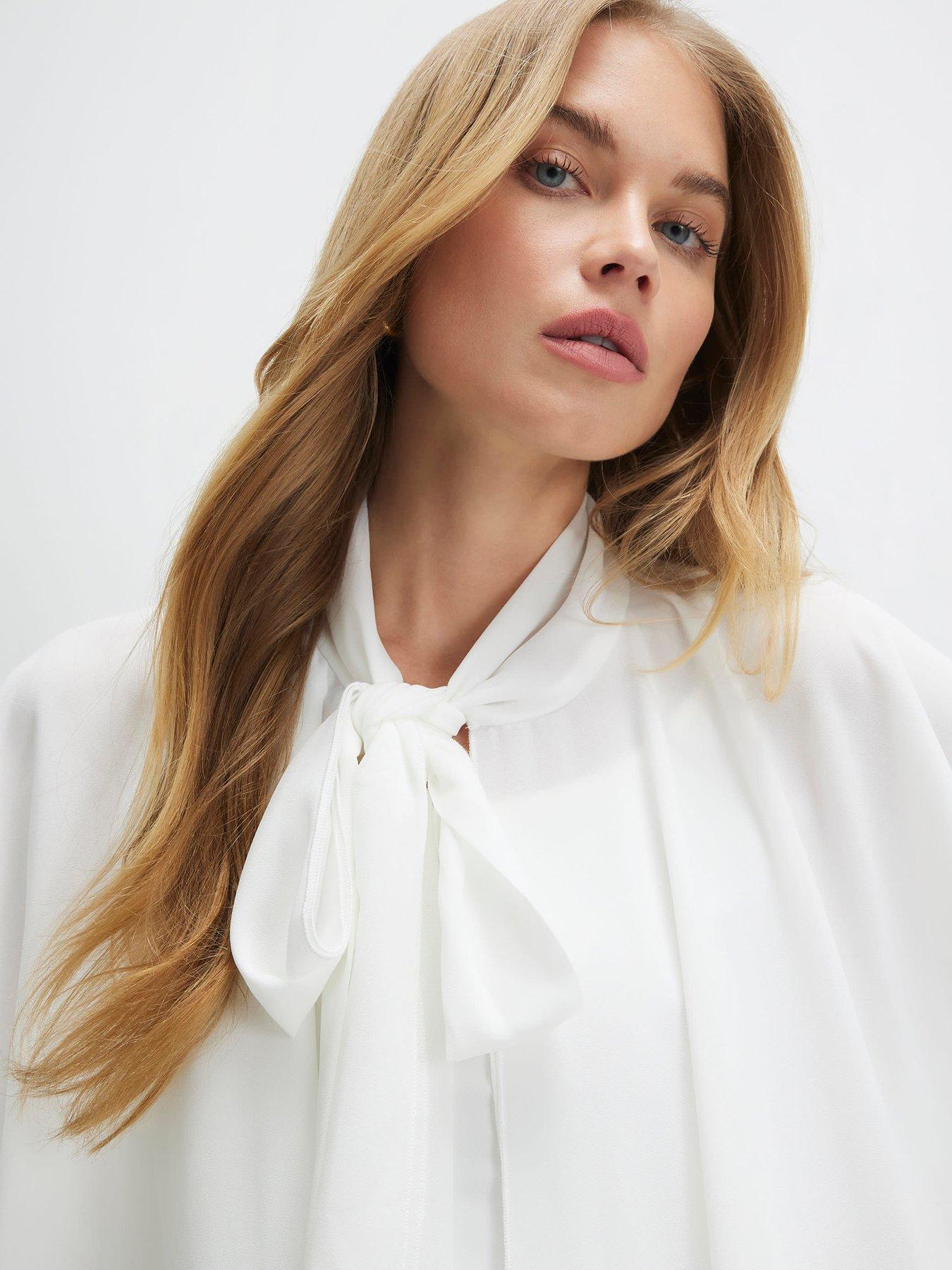 Image 4 of 4 of River Island High Neck Ruffle Cape - Cream