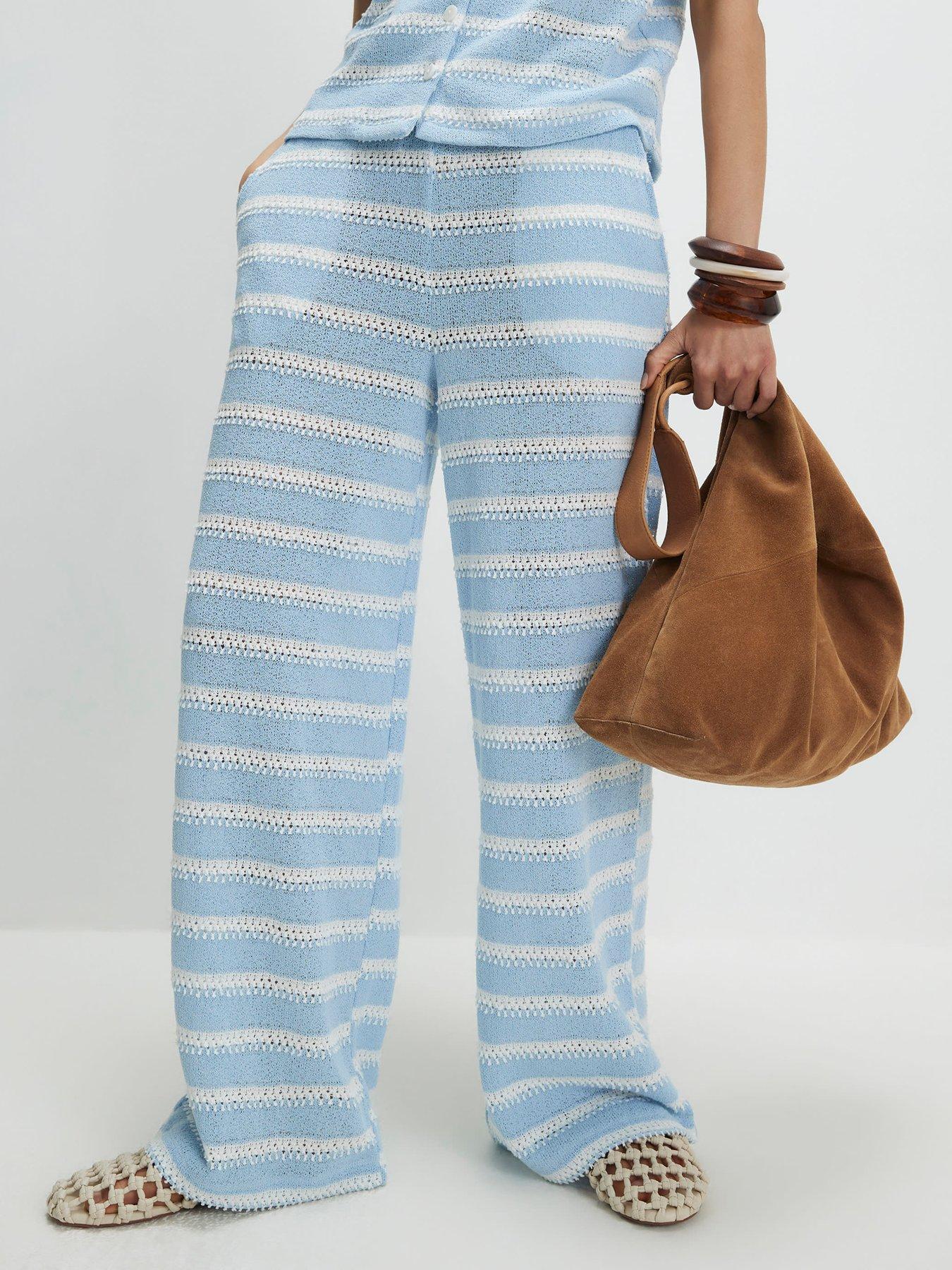 River Island Striped Crochet Wide Leg Trousers - Blue