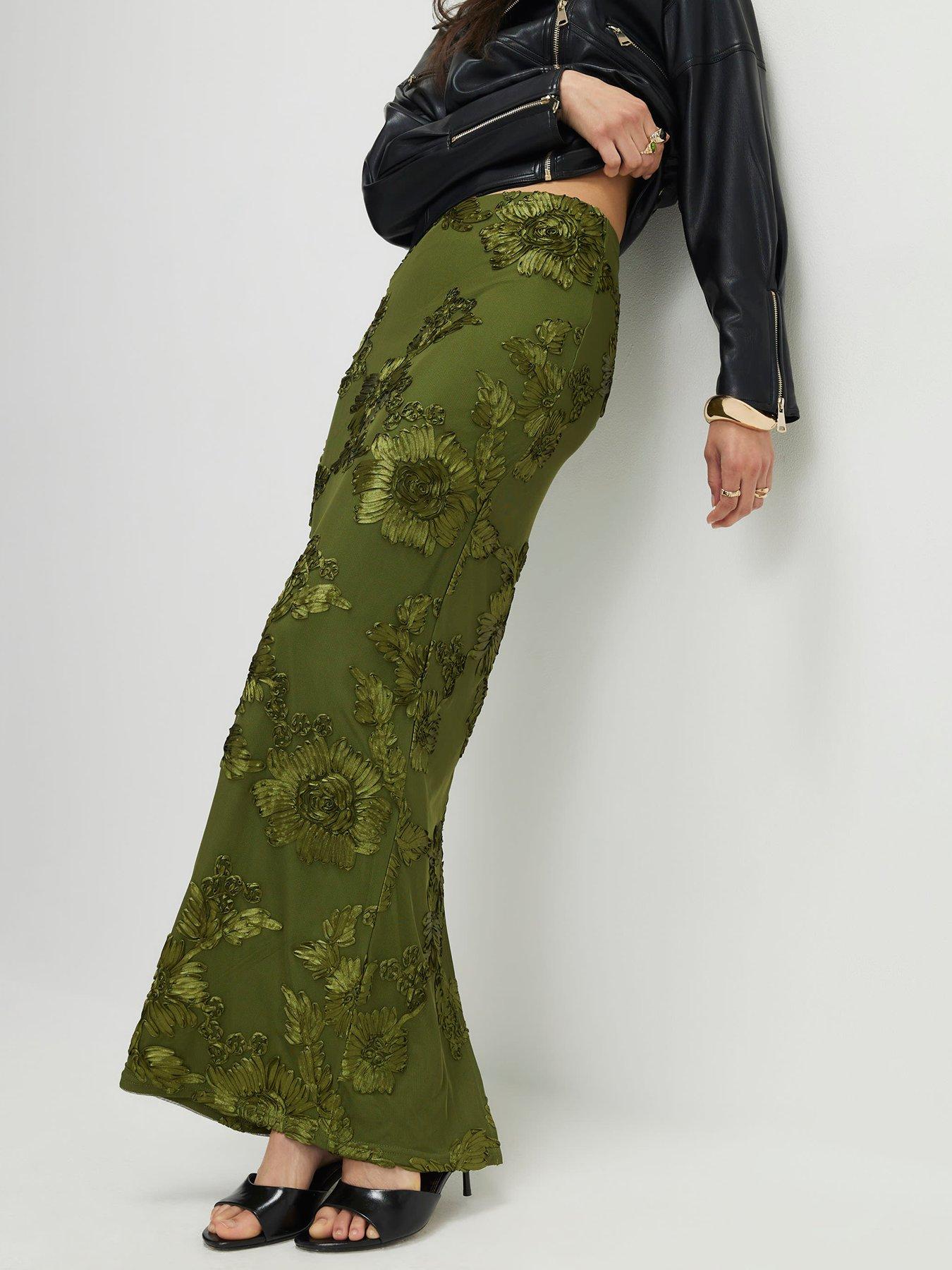 Image 1 of 4 of River Island Cornelli Maxi Skirt - Khaki