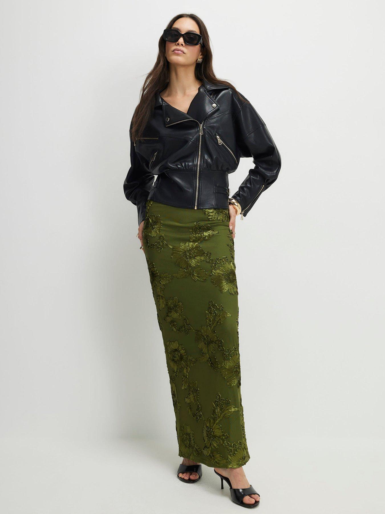 Image 3 of 4 of River Island Cornelli Maxi Skirt - Khaki