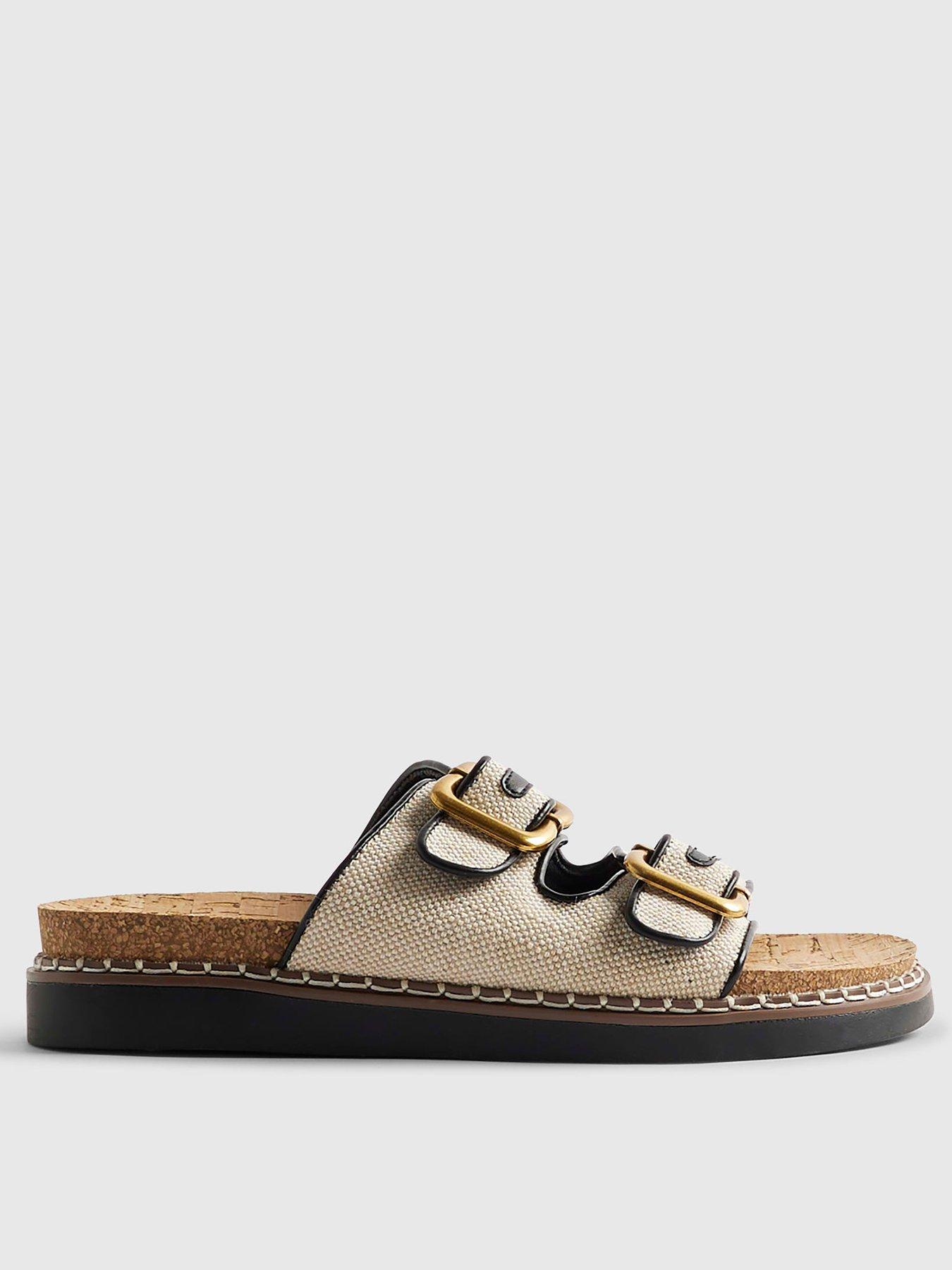 River Island Double Strap Footbed Sandals - Beige