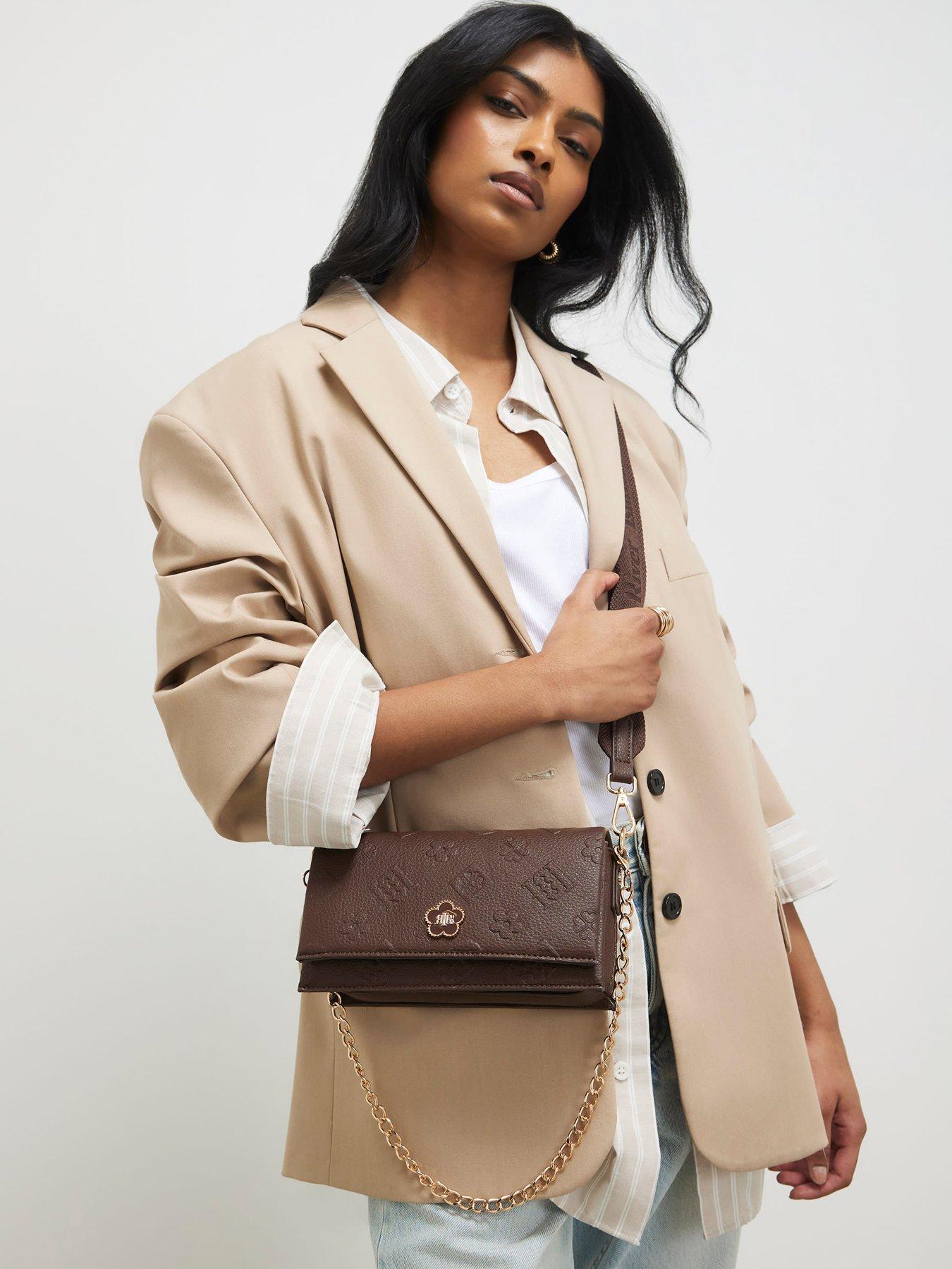River Island Embossed Monogram Cross Body Bag - Brown