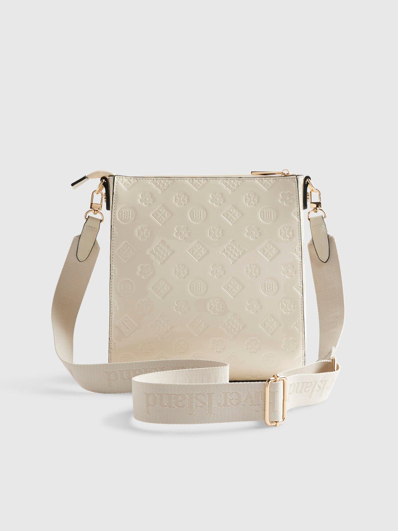 Image 3 of 4 of River Island Embossed Monogram Messenger Bag Bundle - Cream