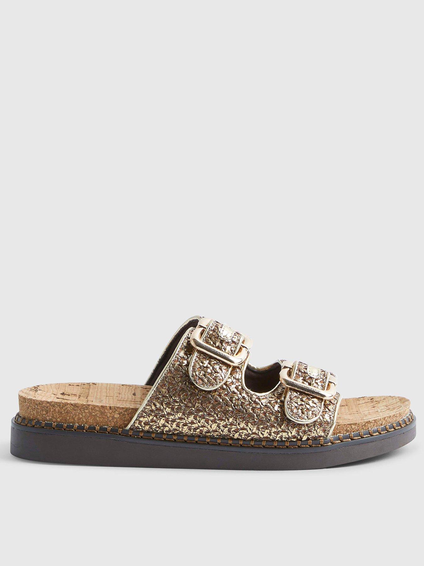 Image 2 of 5 of River Island Double Strap Footbed Sandals - Gold