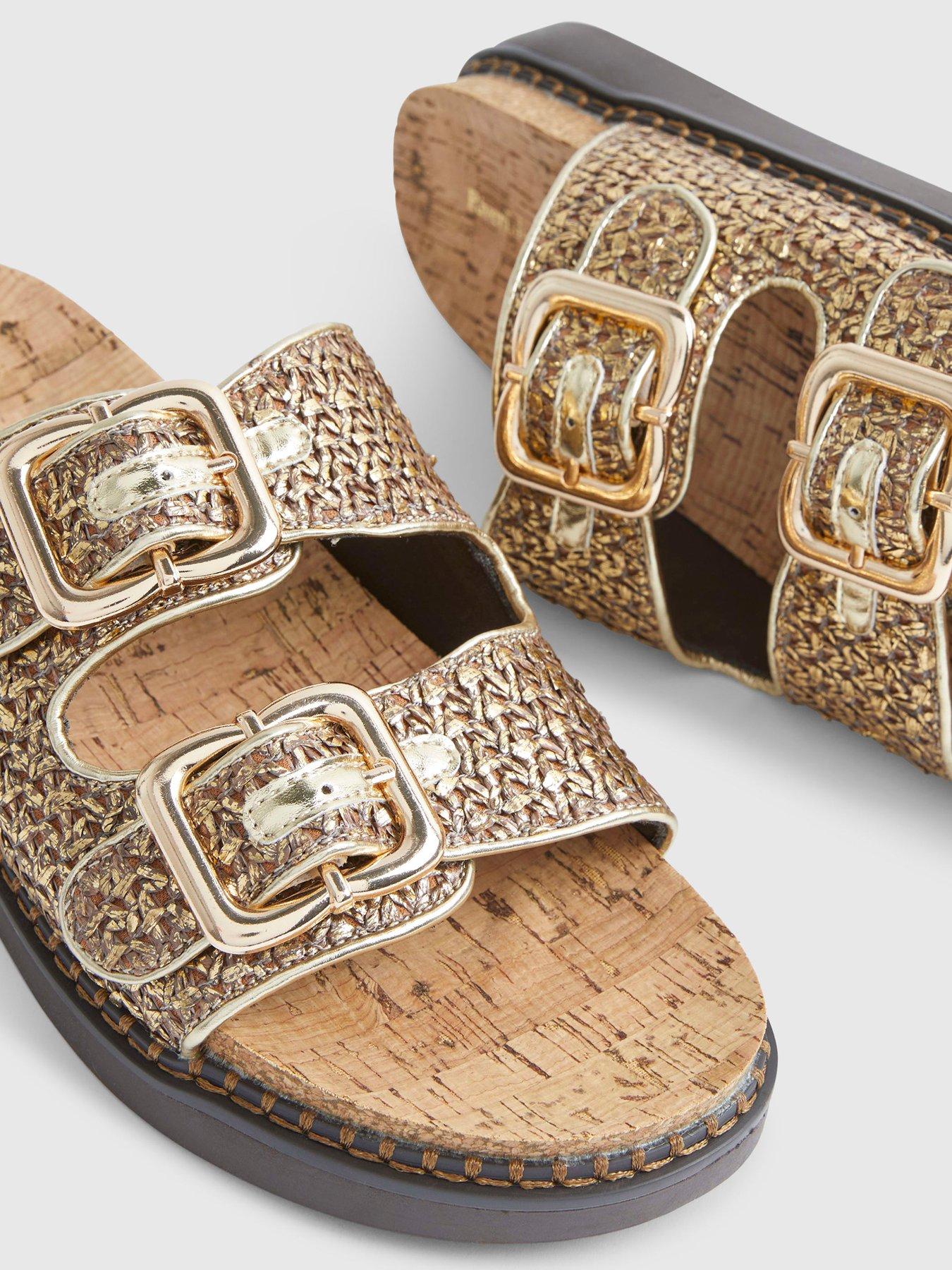 Image 5 of 5 of River Island Double Strap Footbed Sandals - Gold