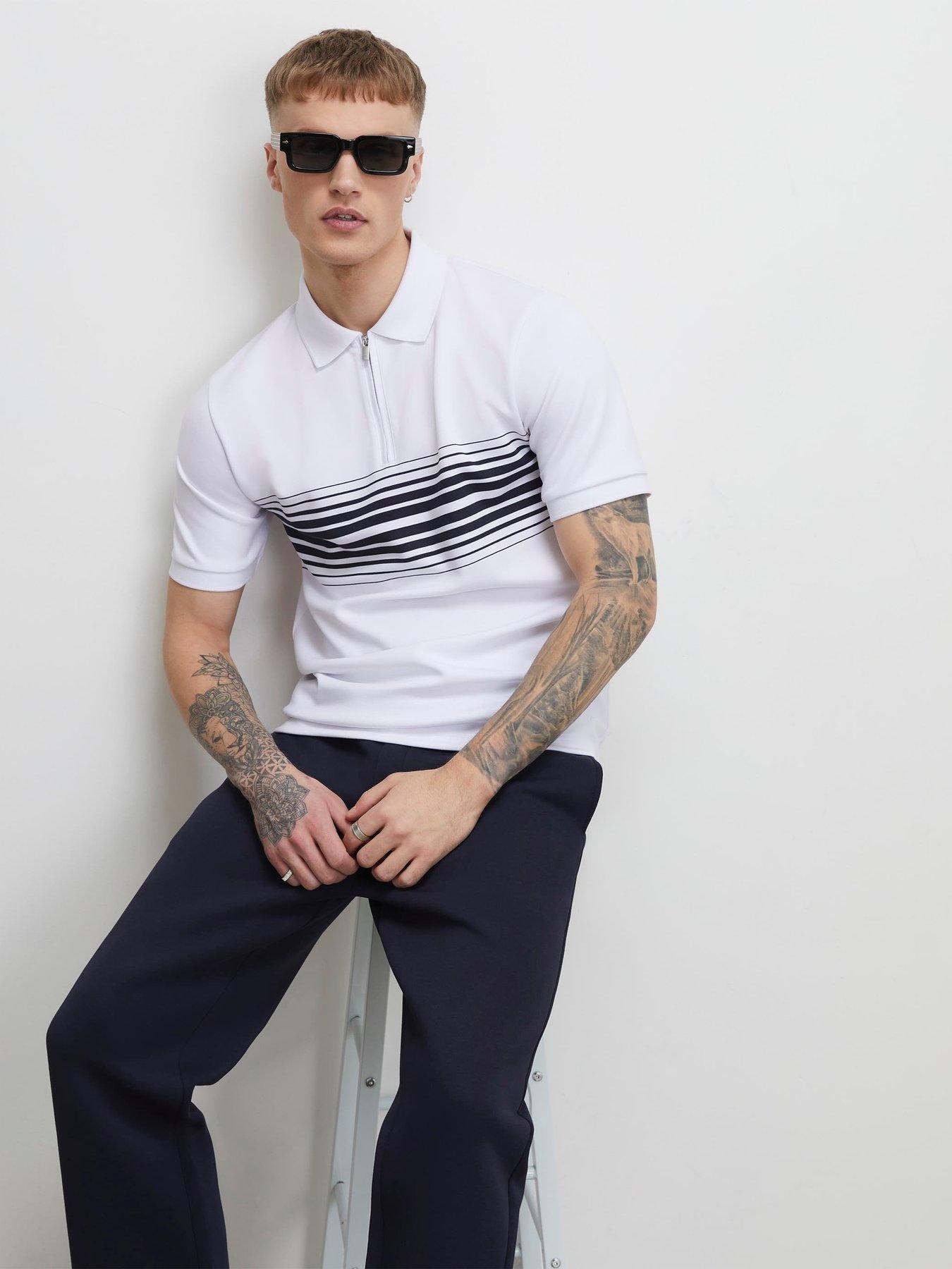 River Island Slim Fit Stripe Polo Shirt - White