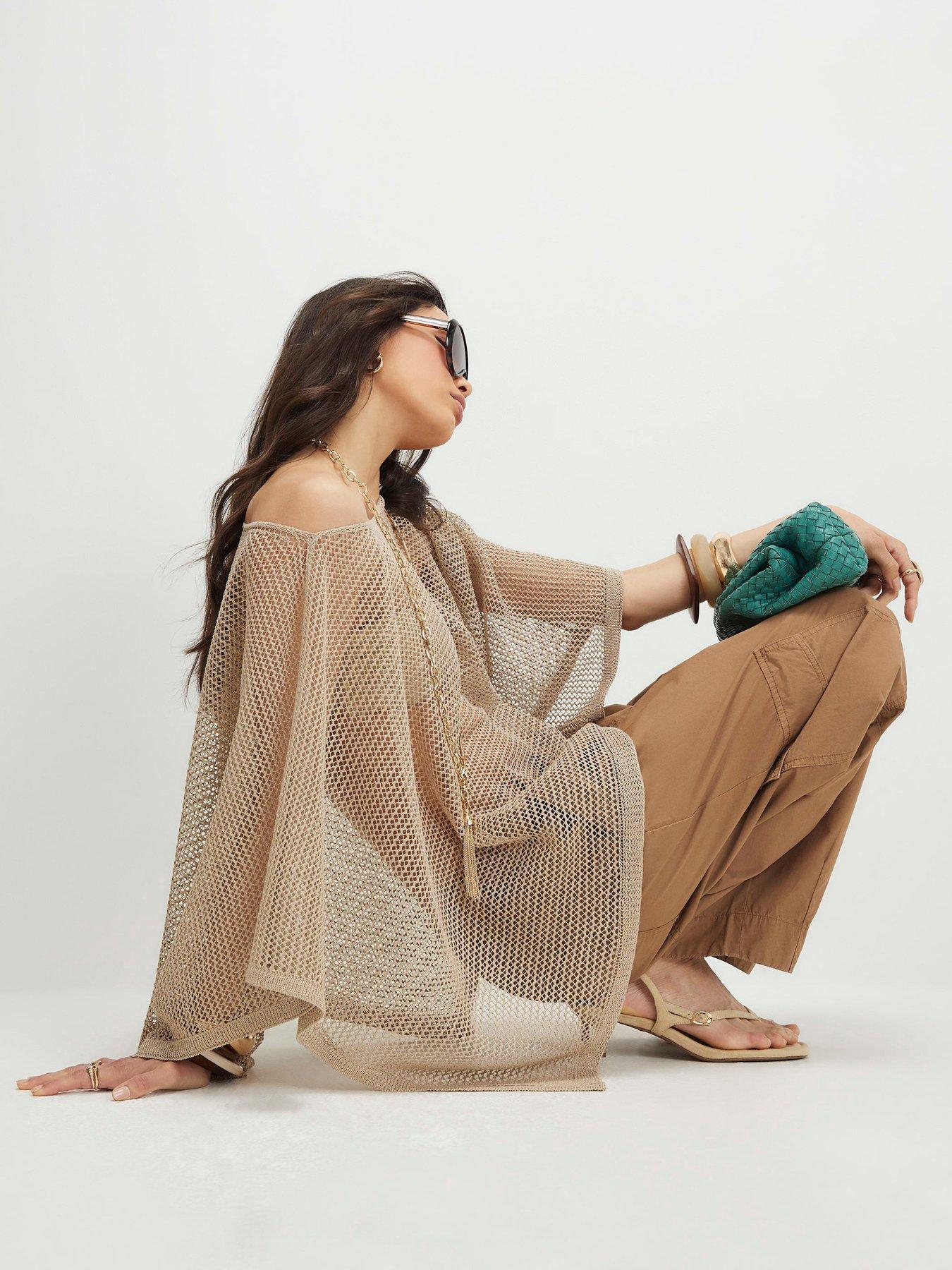 River Island Metallic Knitted Cape - Gold