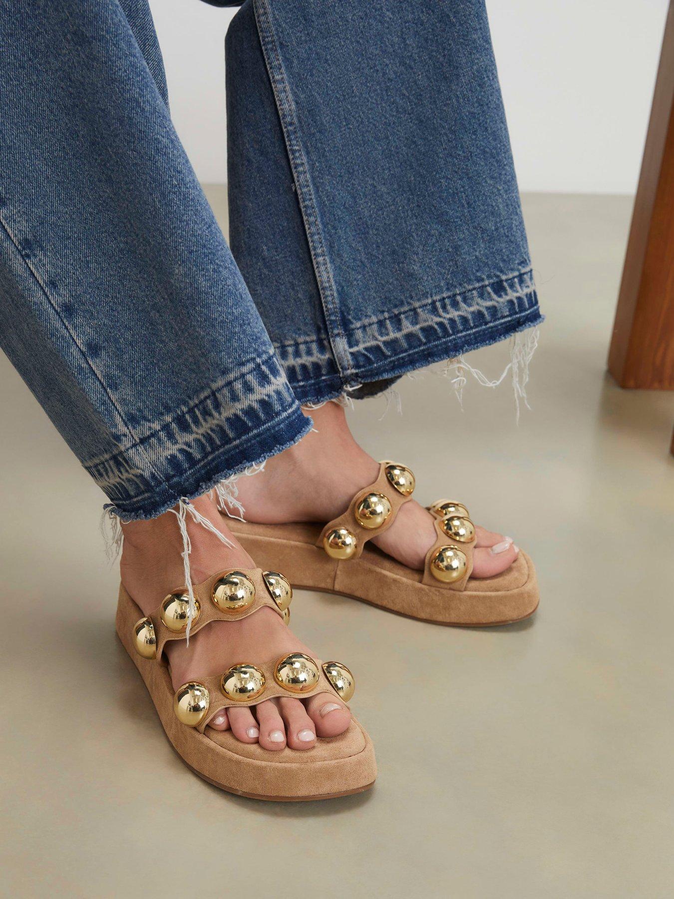 River Island Studded Flatform Sandals - Beige