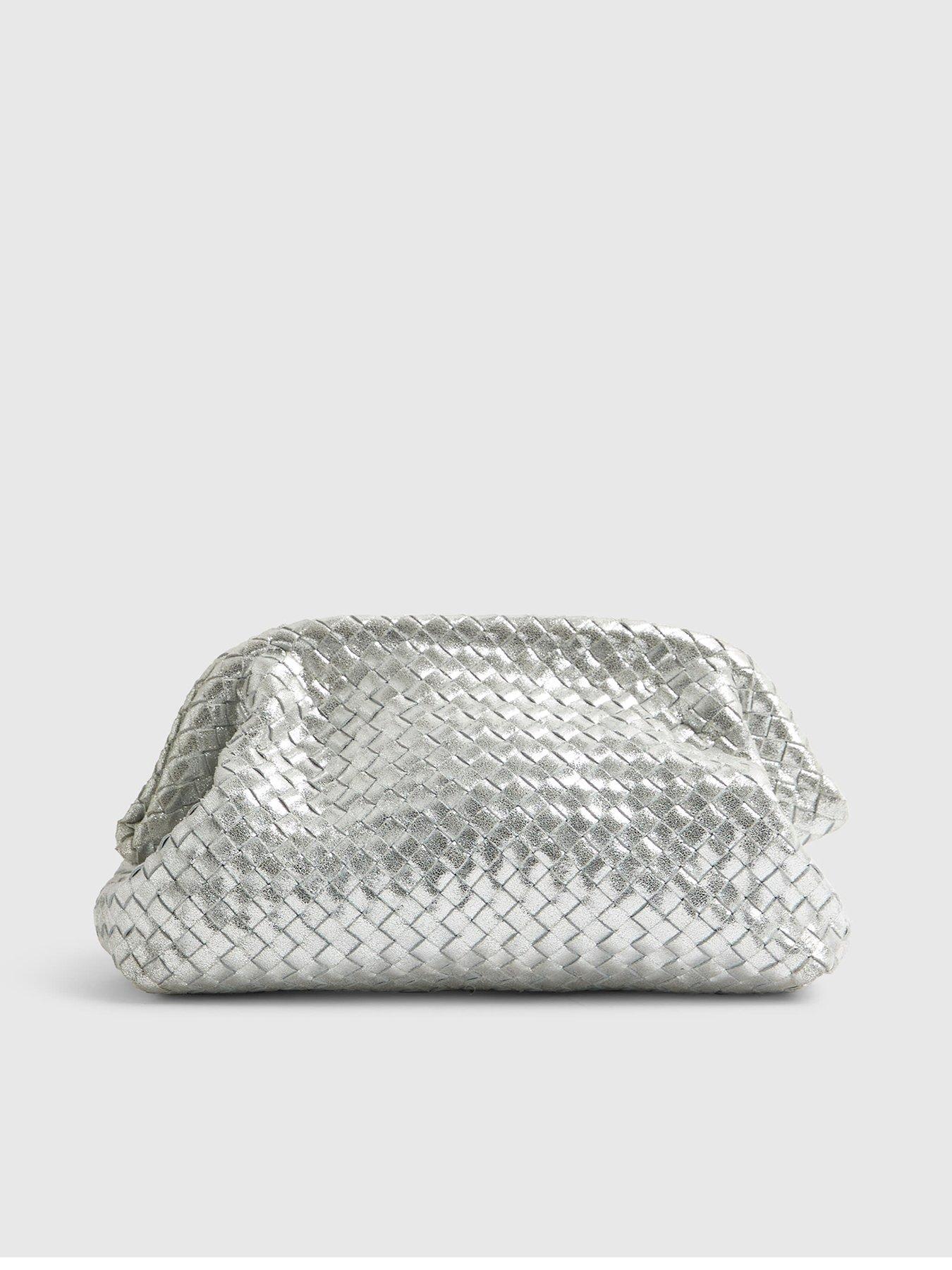  image of river-island-leather-woven-clutch-bag-silver