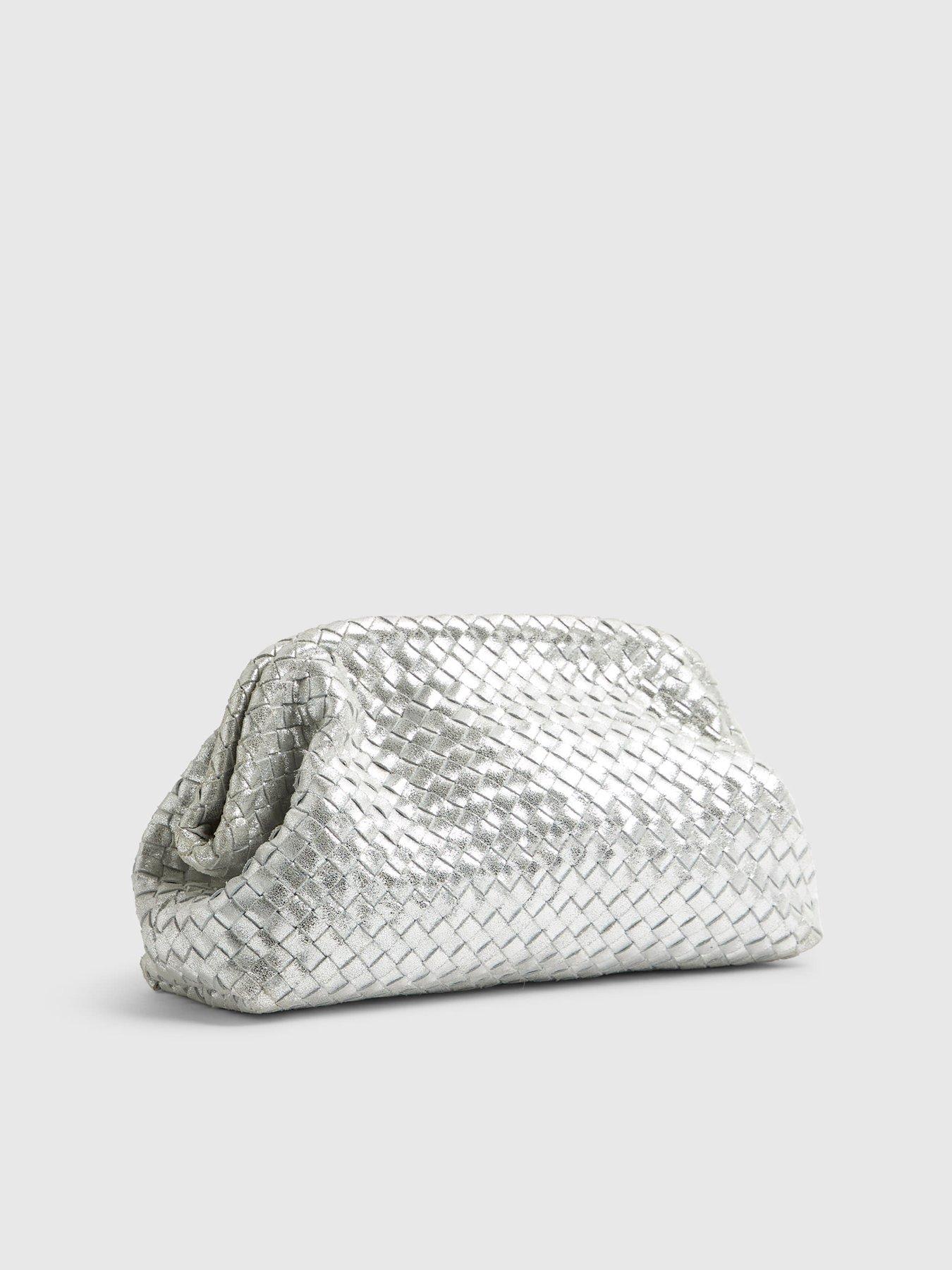  image of river-island-leather-woven-clutch-bag-silver