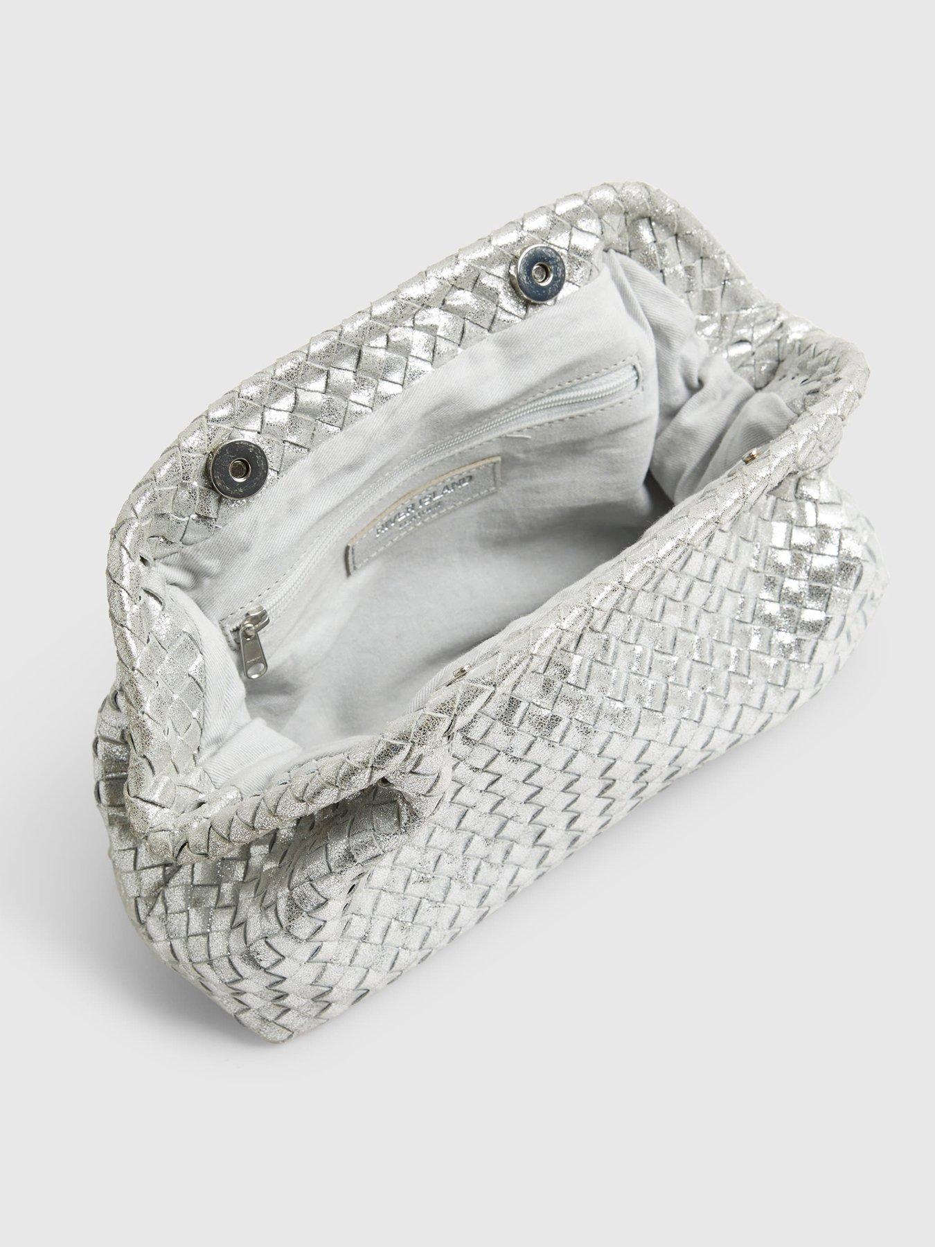  image of river-island-leather-woven-clutch-bag-silver