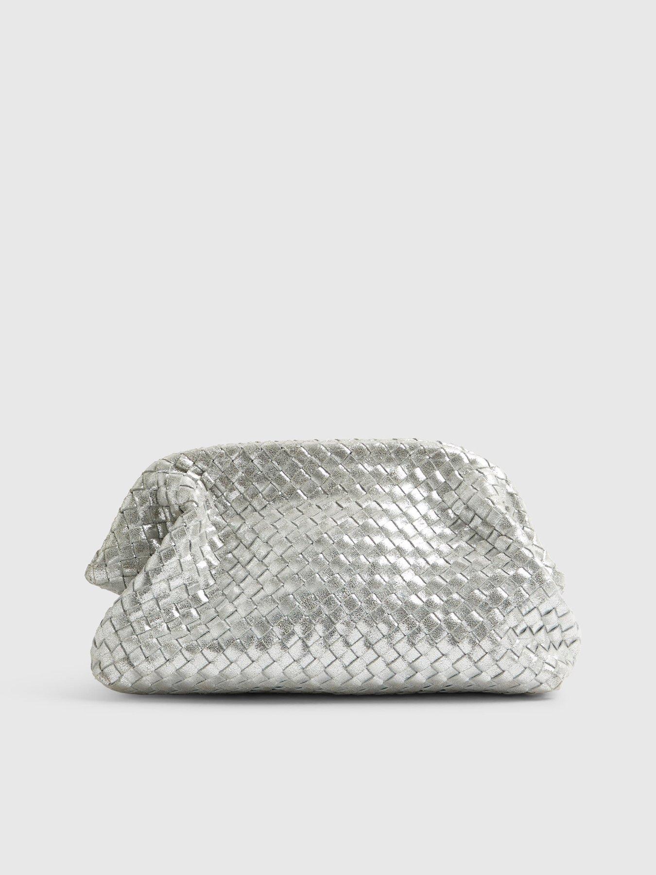  image of river-island-leather-woven-clutch-bag-silver