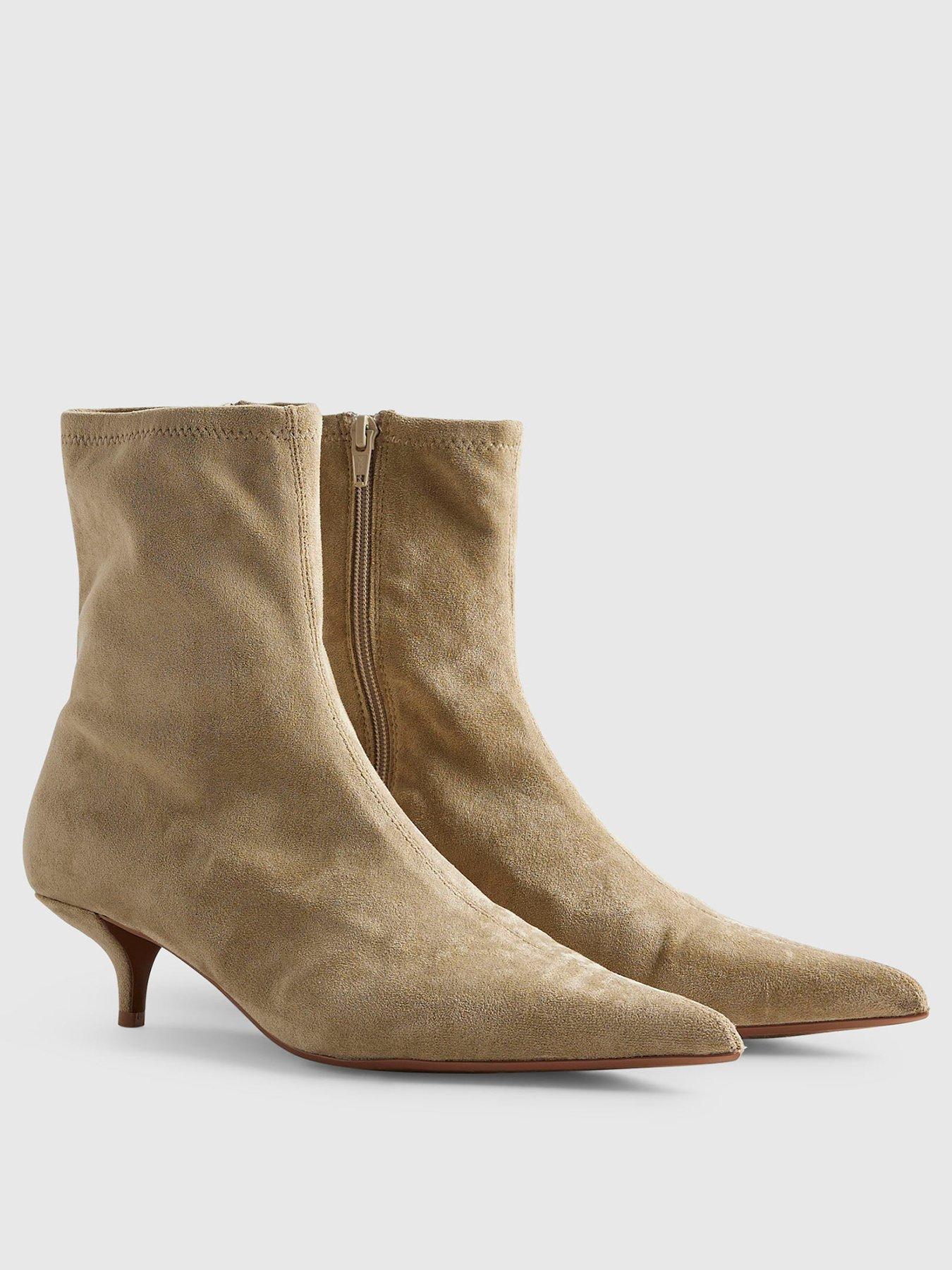 Image 3 of 5 of River Island Beige Faux Suede Pointed Toe Sock Boots - Cream