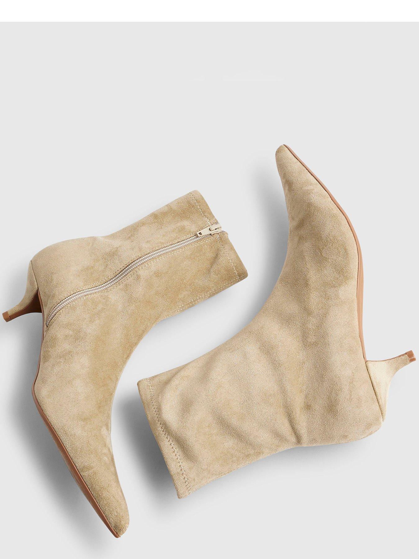 Image 5 of 5 of River Island Beige Faux Suede Pointed Toe Sock Boots - Cream