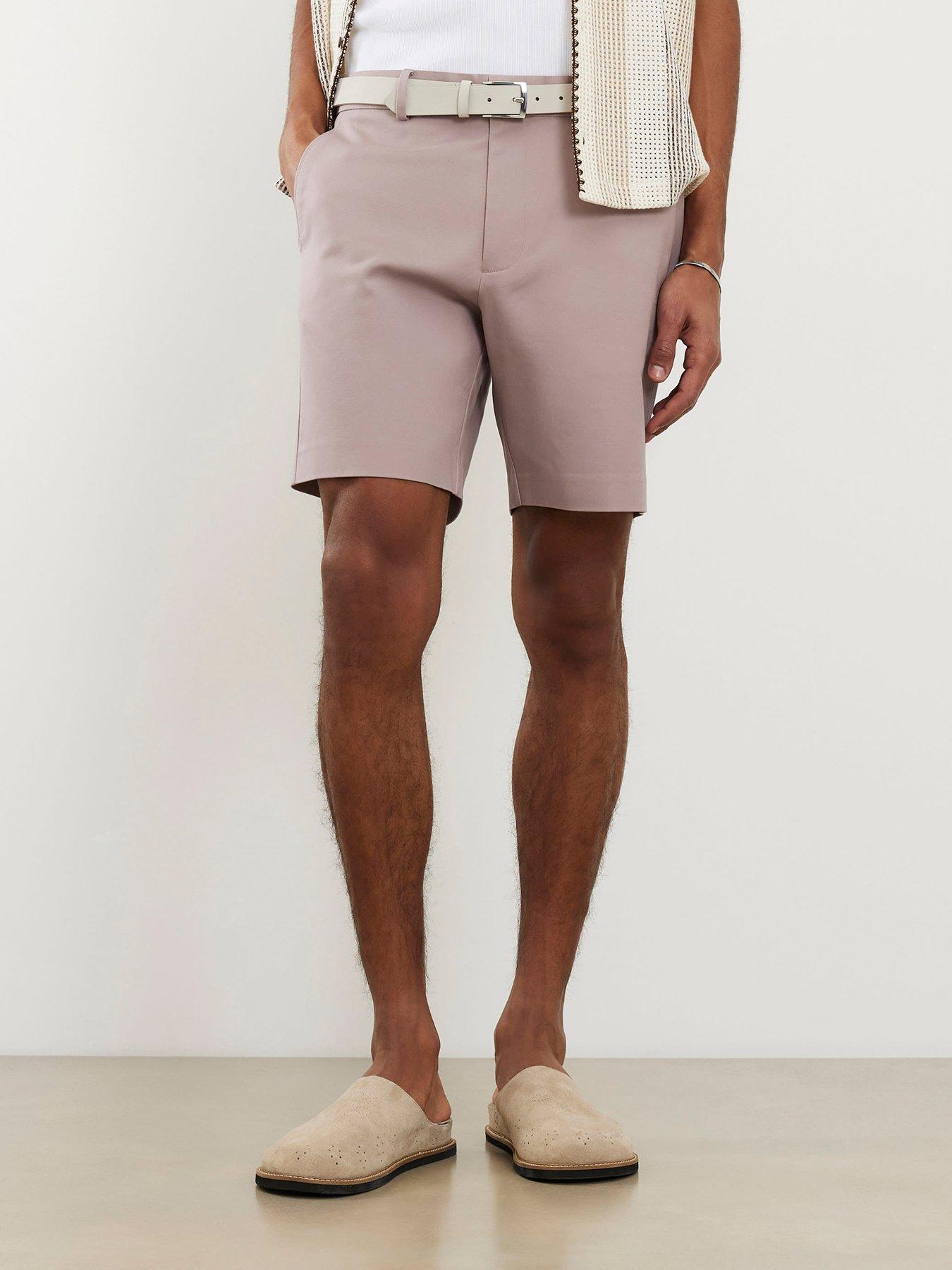River Island Slim Fit Belted Chino Shorts - Pink